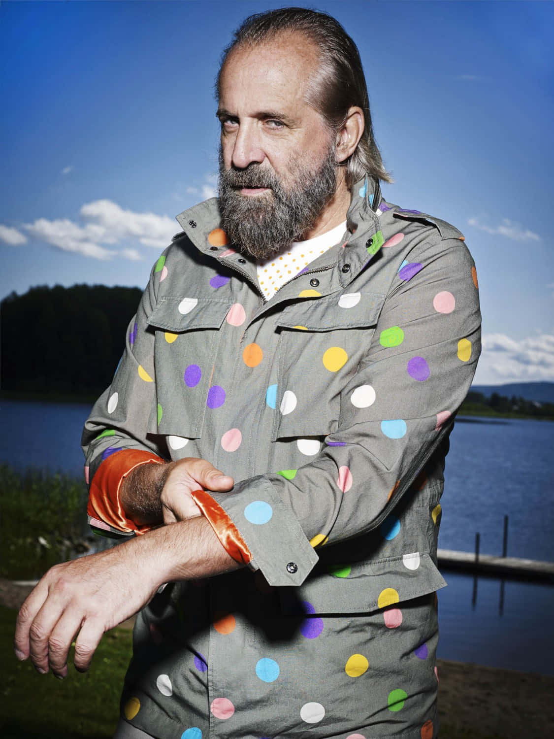 Peter Stormare, polka-dot jacket, lake, HD Phone Wallpaper