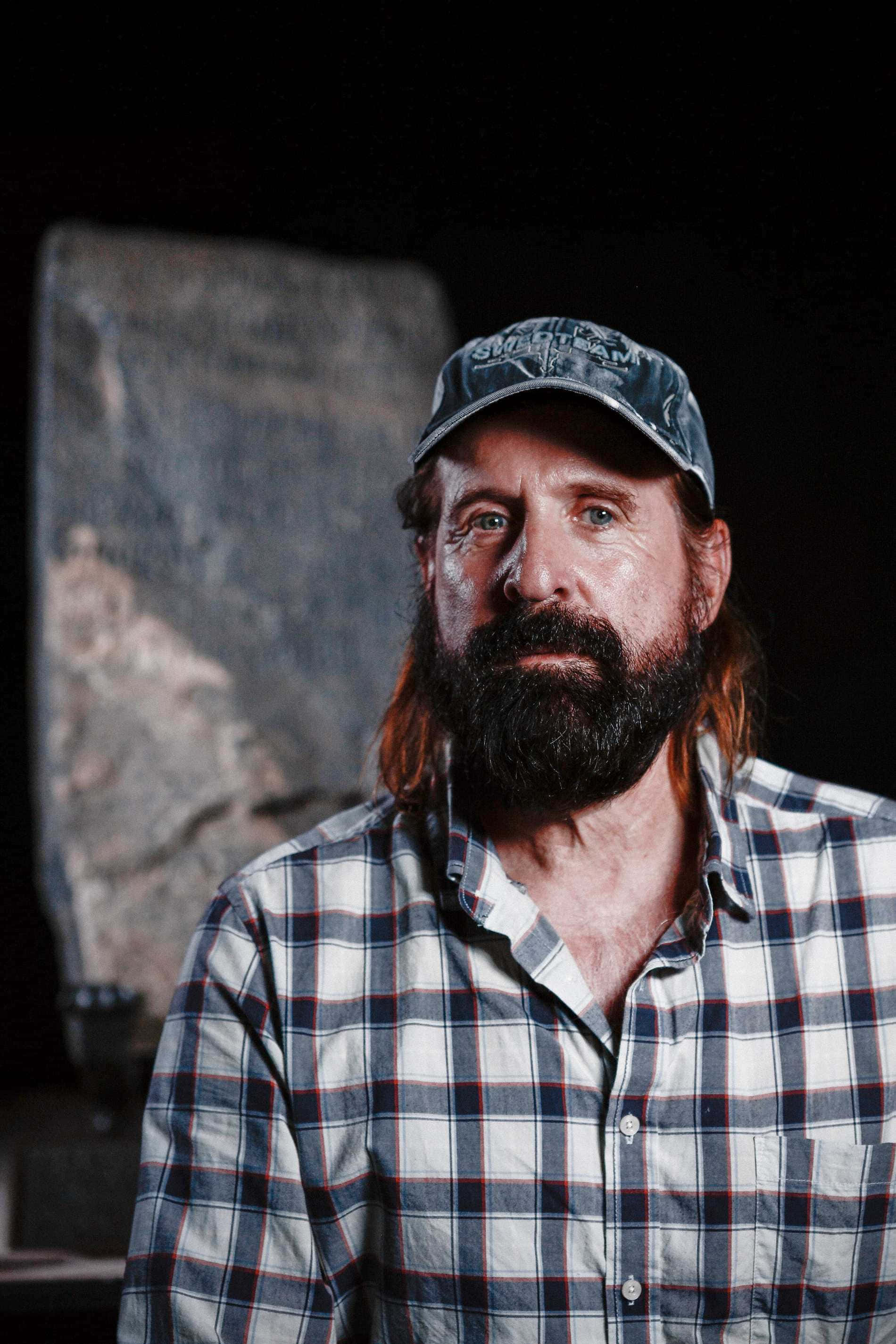 Peter Stormare, plaid shirt, cap, 2K Phone Wallpaper