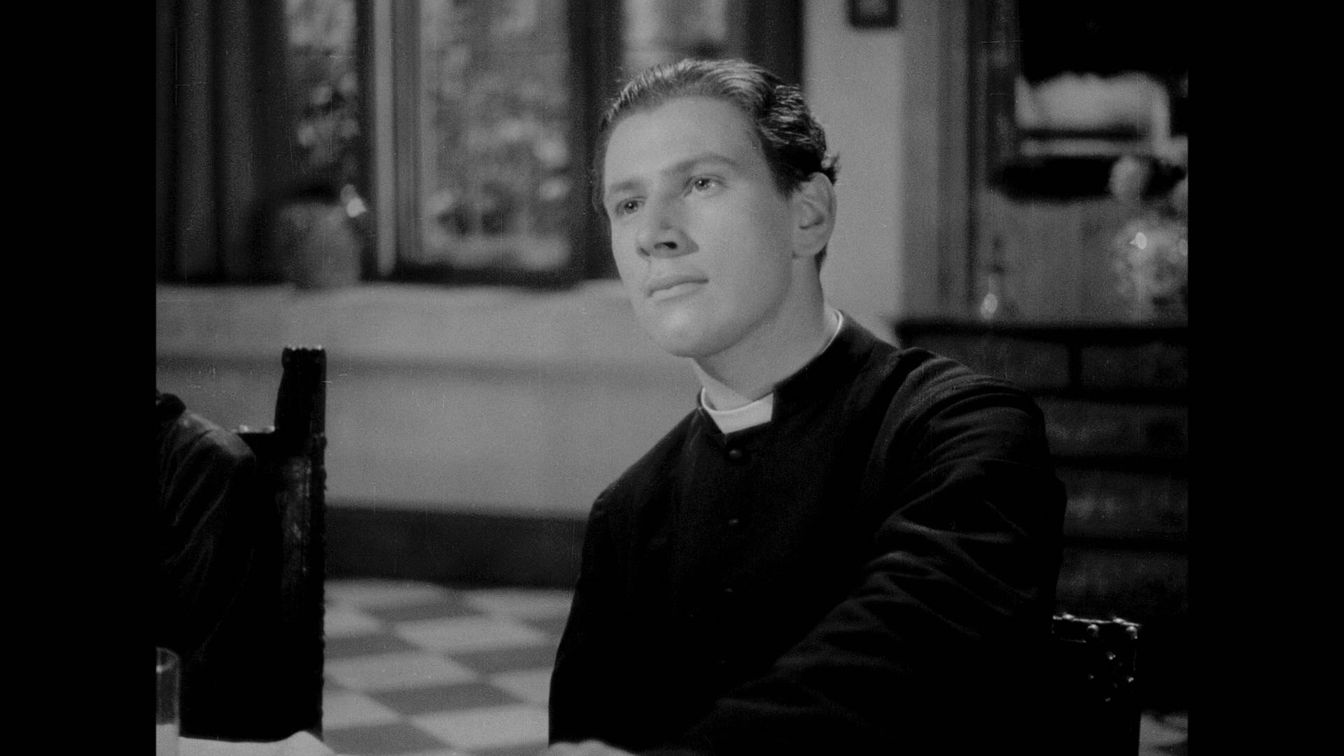 Peter Ustinov, black and white photo, young priest, Full HD Desktop Wallpaper