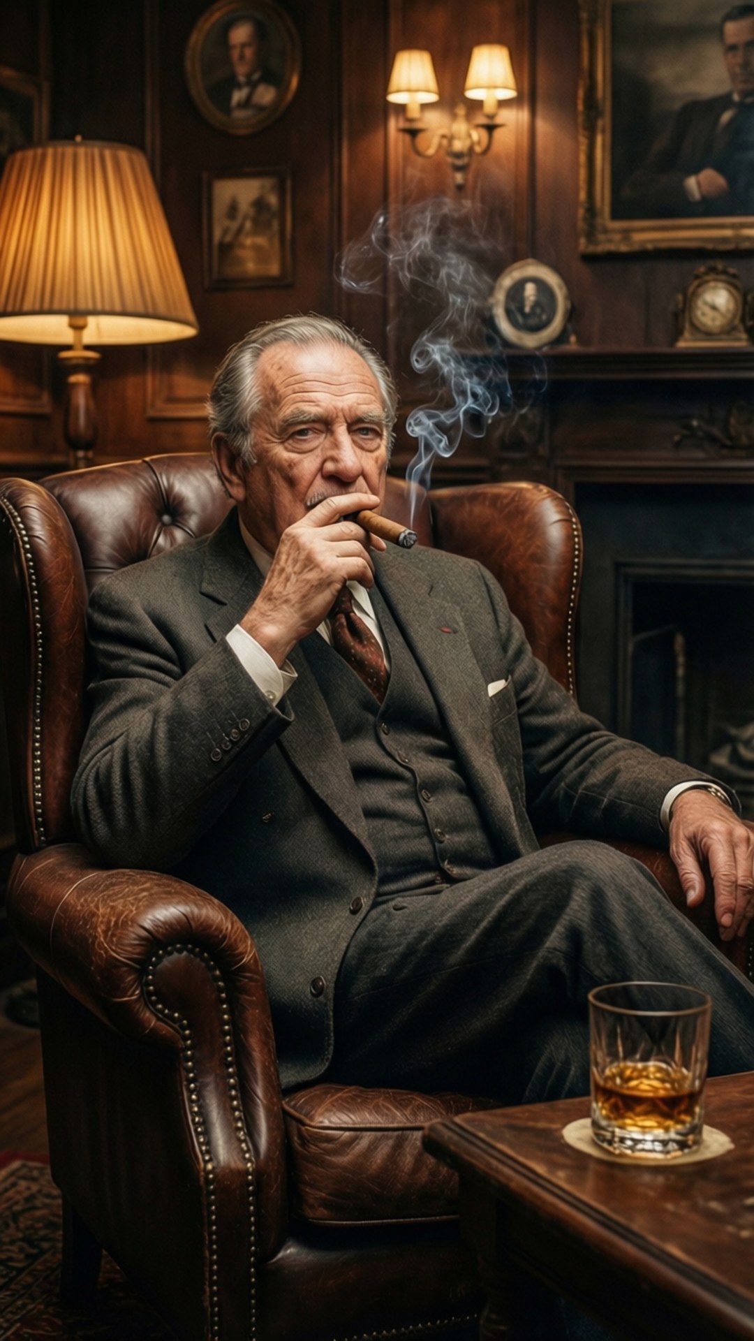 Peter Ustinov, cigar lounge, gentlemen's club, Full HD Phone Wallpaper