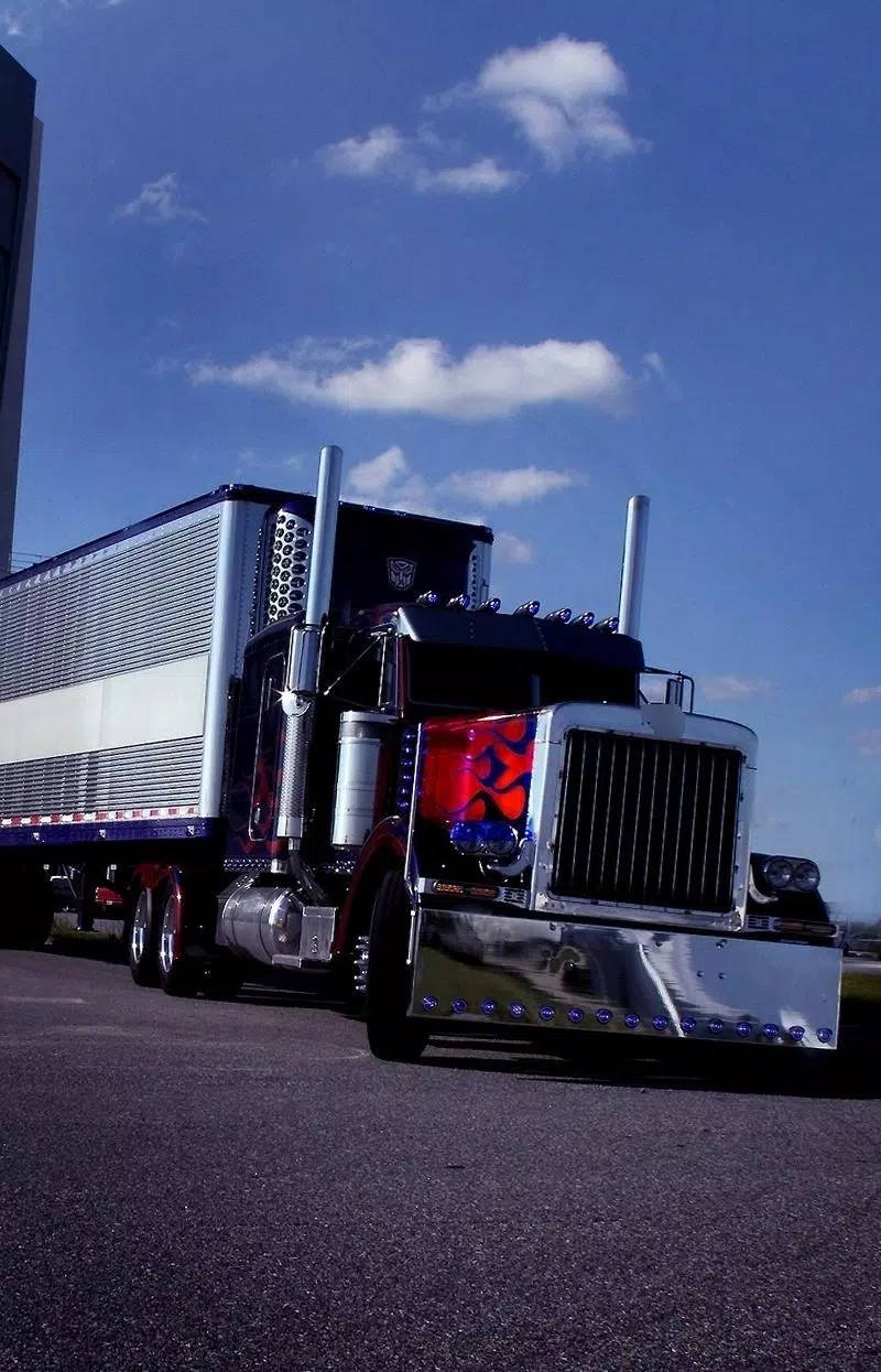 Peterbilt, chrome, red and blue flame decals, SD Phone Wallpaper