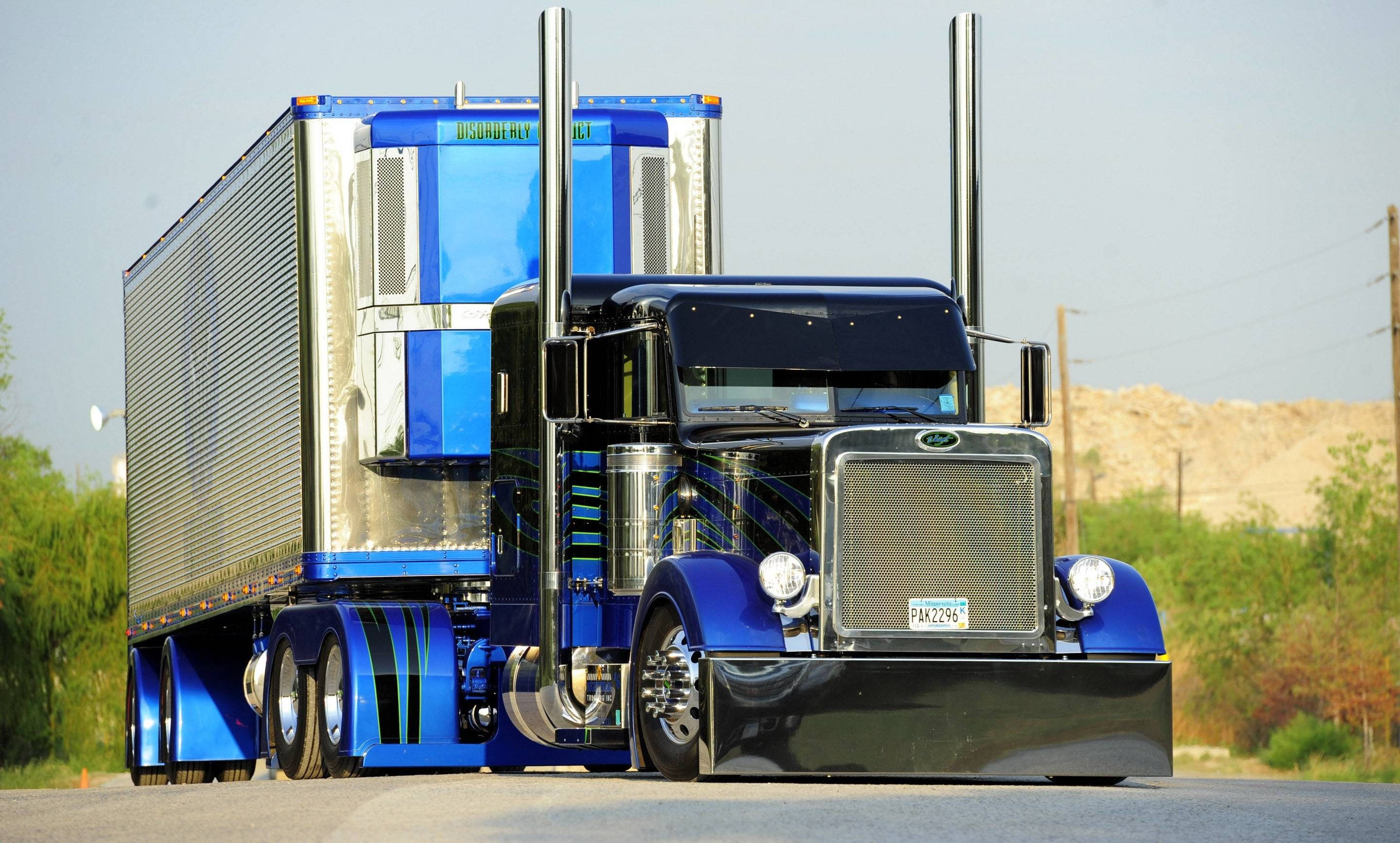 Peterbilt, blue, chrome accents, 2K Desktop Wallpaper