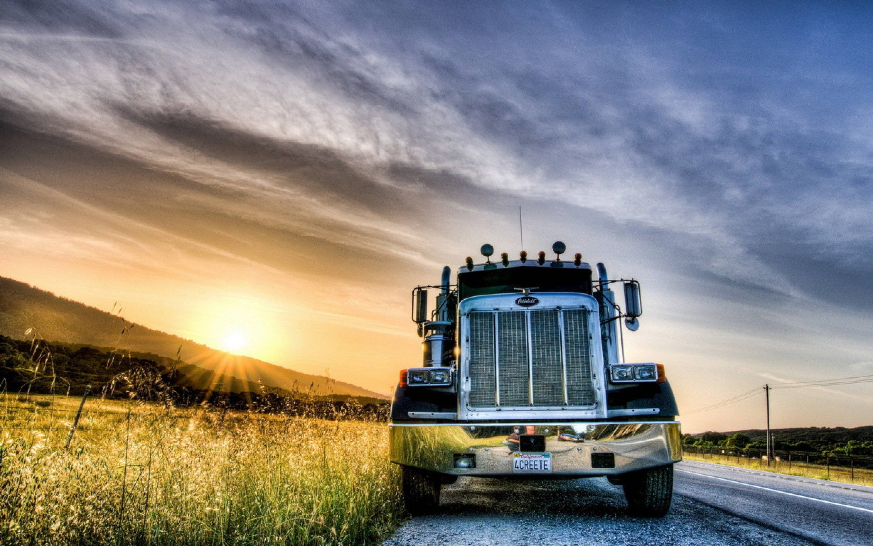 Peterbilt, semi-truck, rural road, 2K Desktop Wallpaper