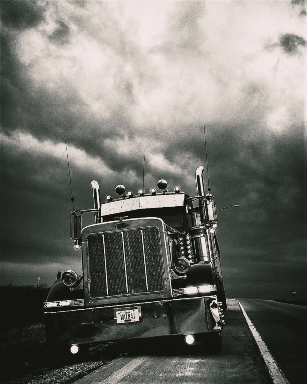 Peterbilt, black and white, classic semi-truck, HD Phone Wallpaper