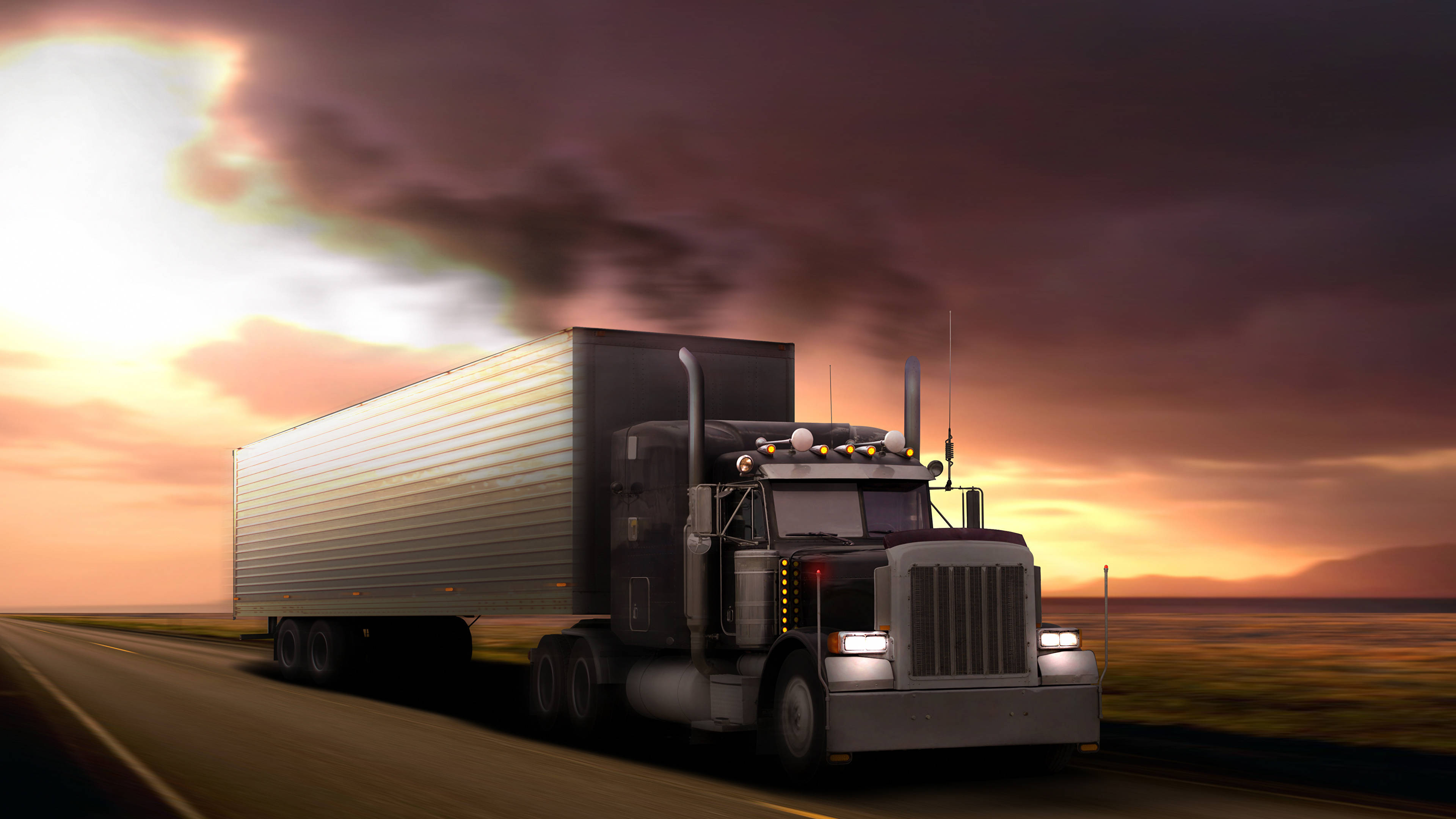 Peterbilt, silver trailer, highway, 4K Desktop Wallpaper