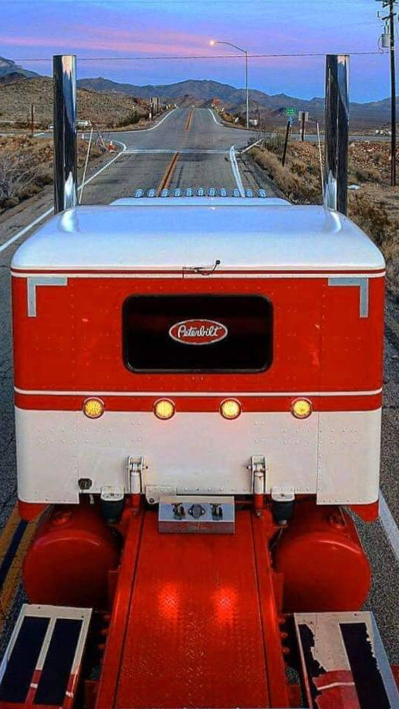 Peterbilt 800, red and white, desert highway, HD Phone Wallpaper