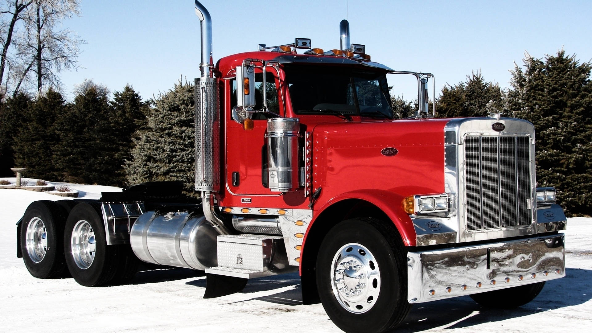 Peterbilt, gleaming red, chrome accents, Full HD Desktop Wallpaper