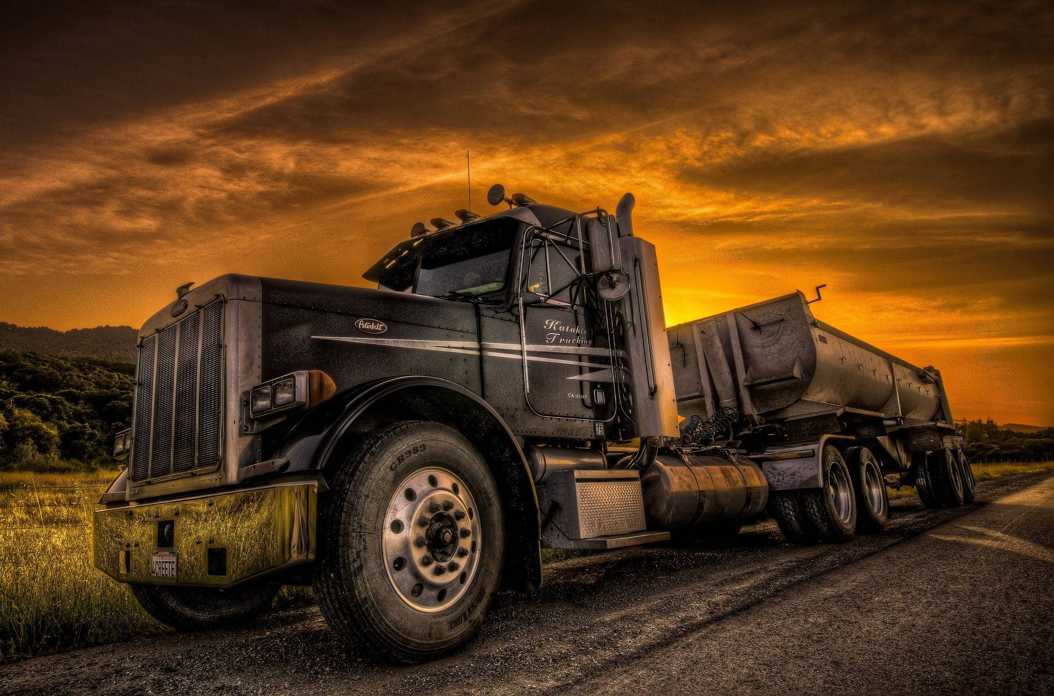 Peterbilt 281 HD, black, tanker trailer, Full HD Desktop Wallpaper