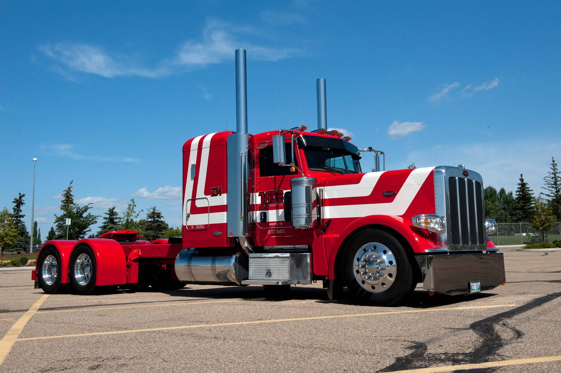 Peterbilt, red and white stripes, chrome accents, HD Desktop Wallpaper