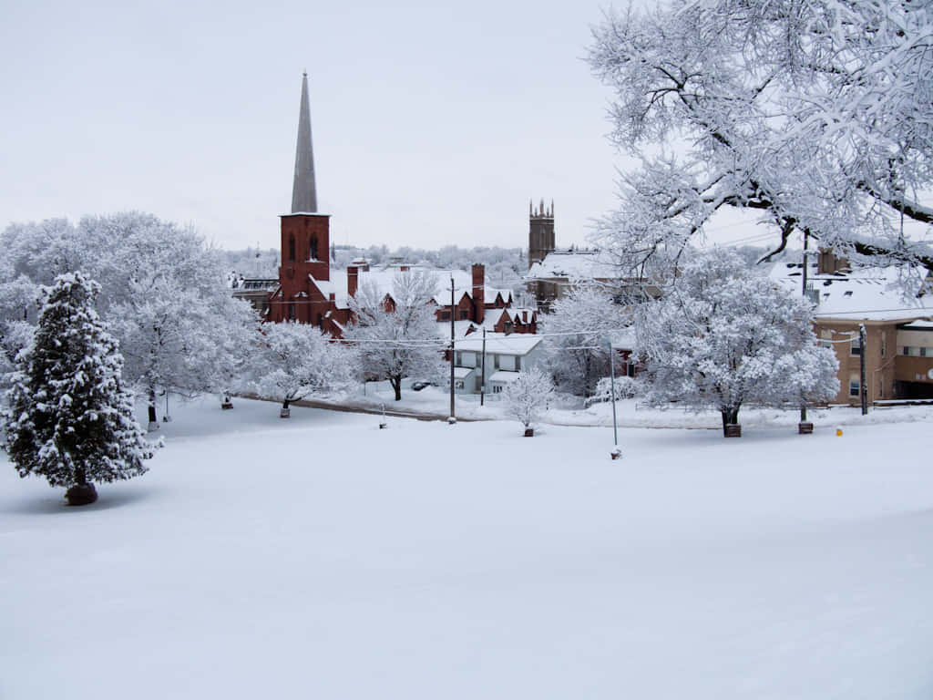 Peterborough, winter snowscape, snow-covered town square, SD Desktop Wallpaper