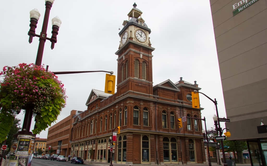 Peterborough, red brick clock tower, overcast sky, SD Desktop Wallpaper