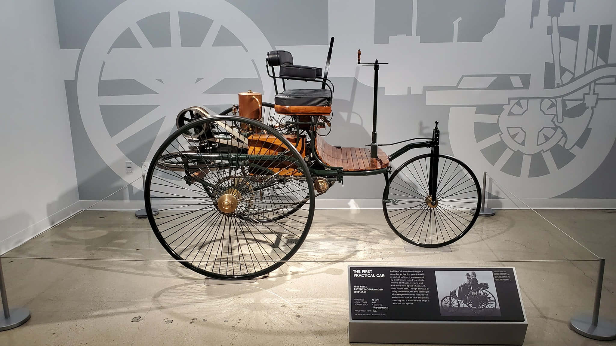 Petersen Museum, vintage three-wheeled automobile, large spoked wheels, Full HD Desktop Wallpaper