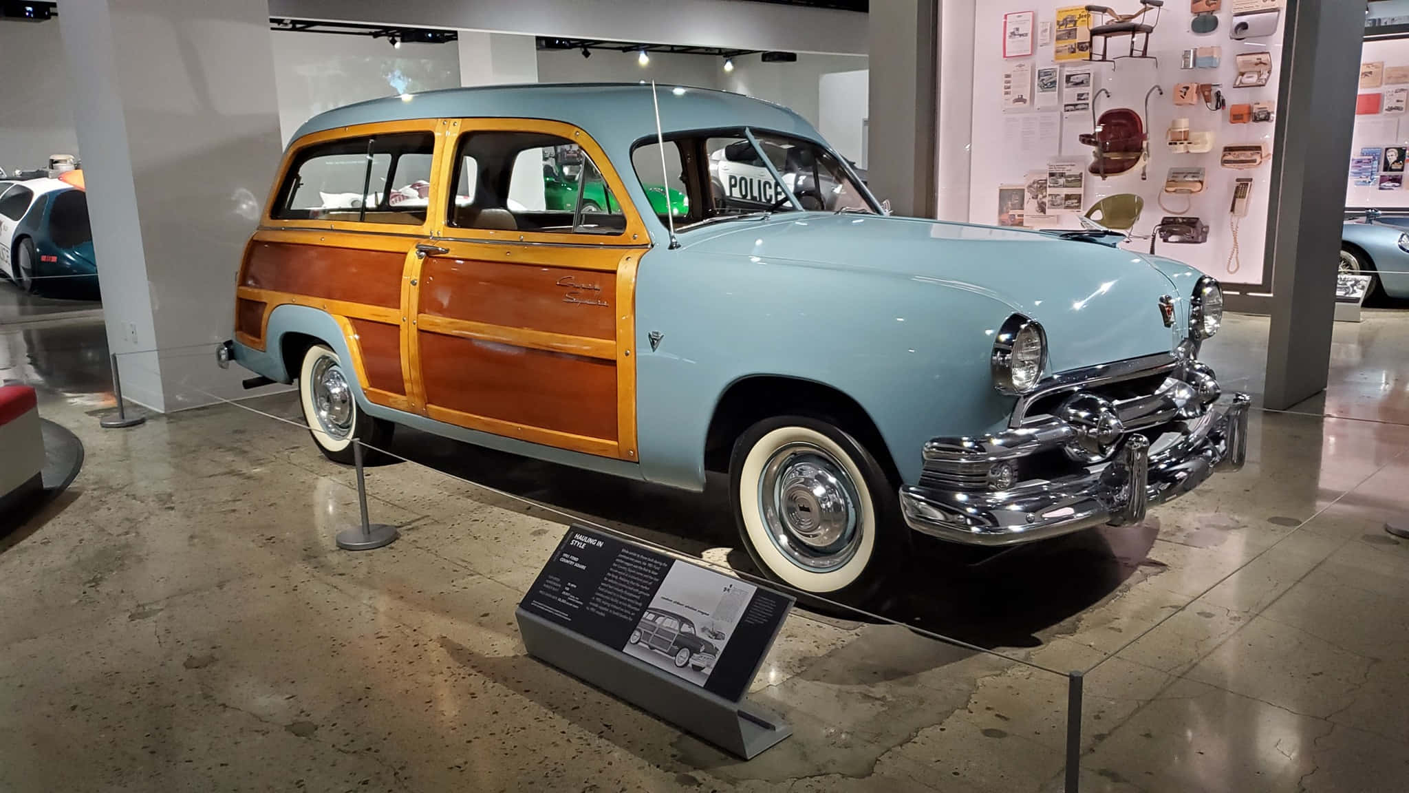 vintage wood paneled station wagon, light blue, wood panel, Full HD Desktop Wallpaper