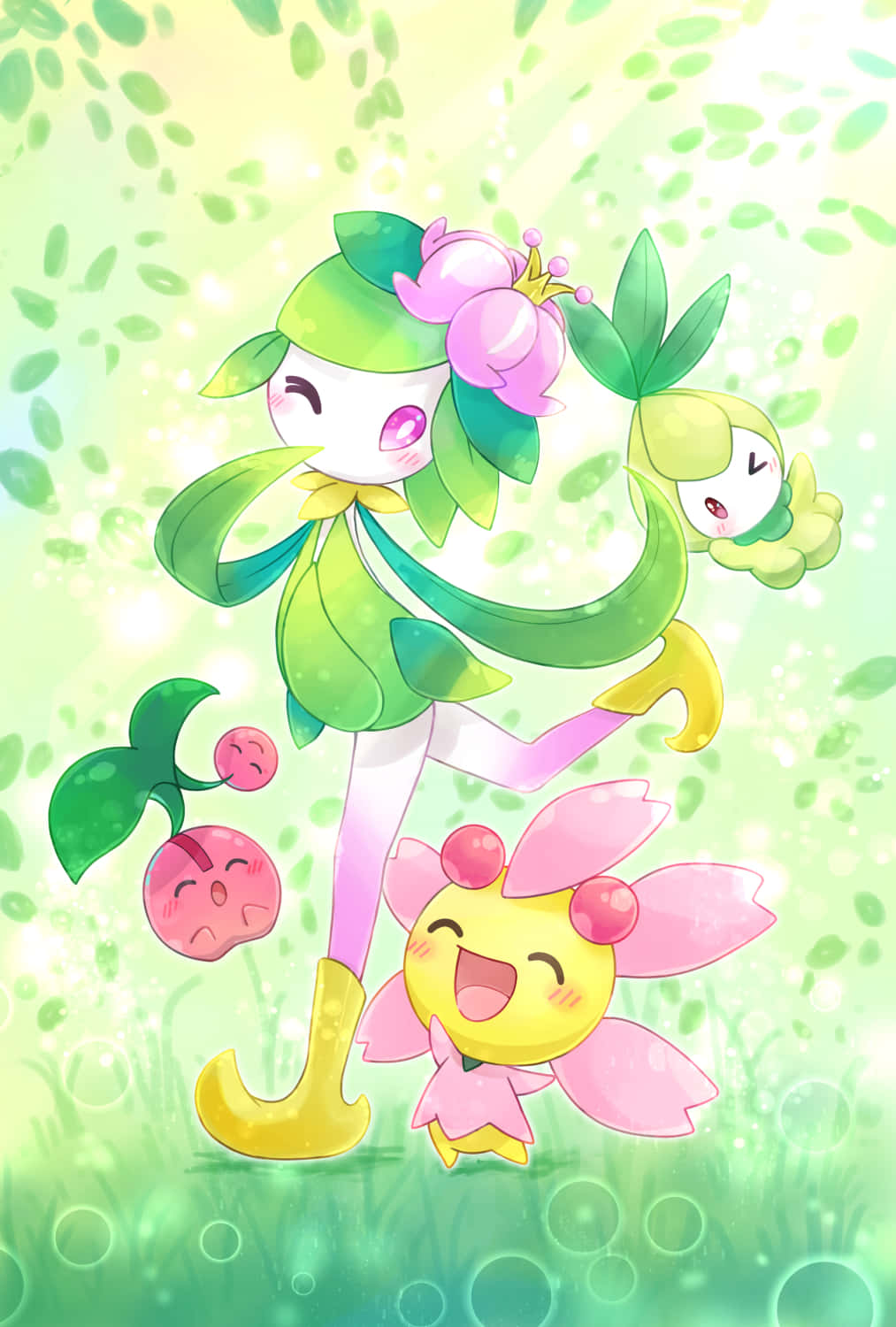 Petilil, anime-style, floral designs, HD Phone Wallpaper