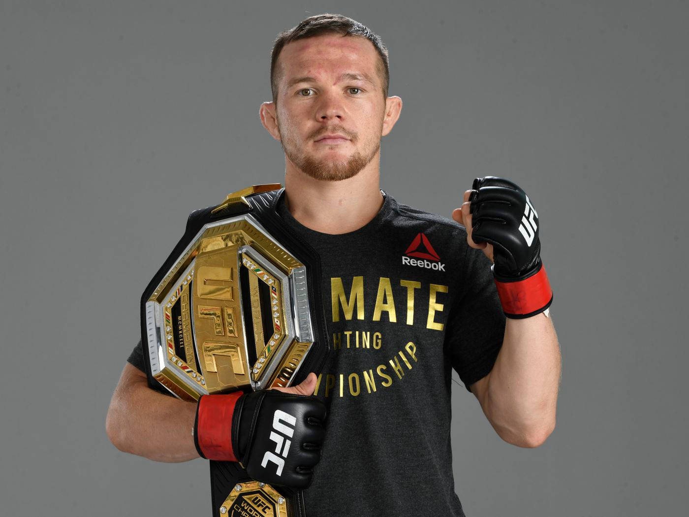 Petr Yan, gold UFC championship belt, branded shirt, HD Desktop Wallpaper