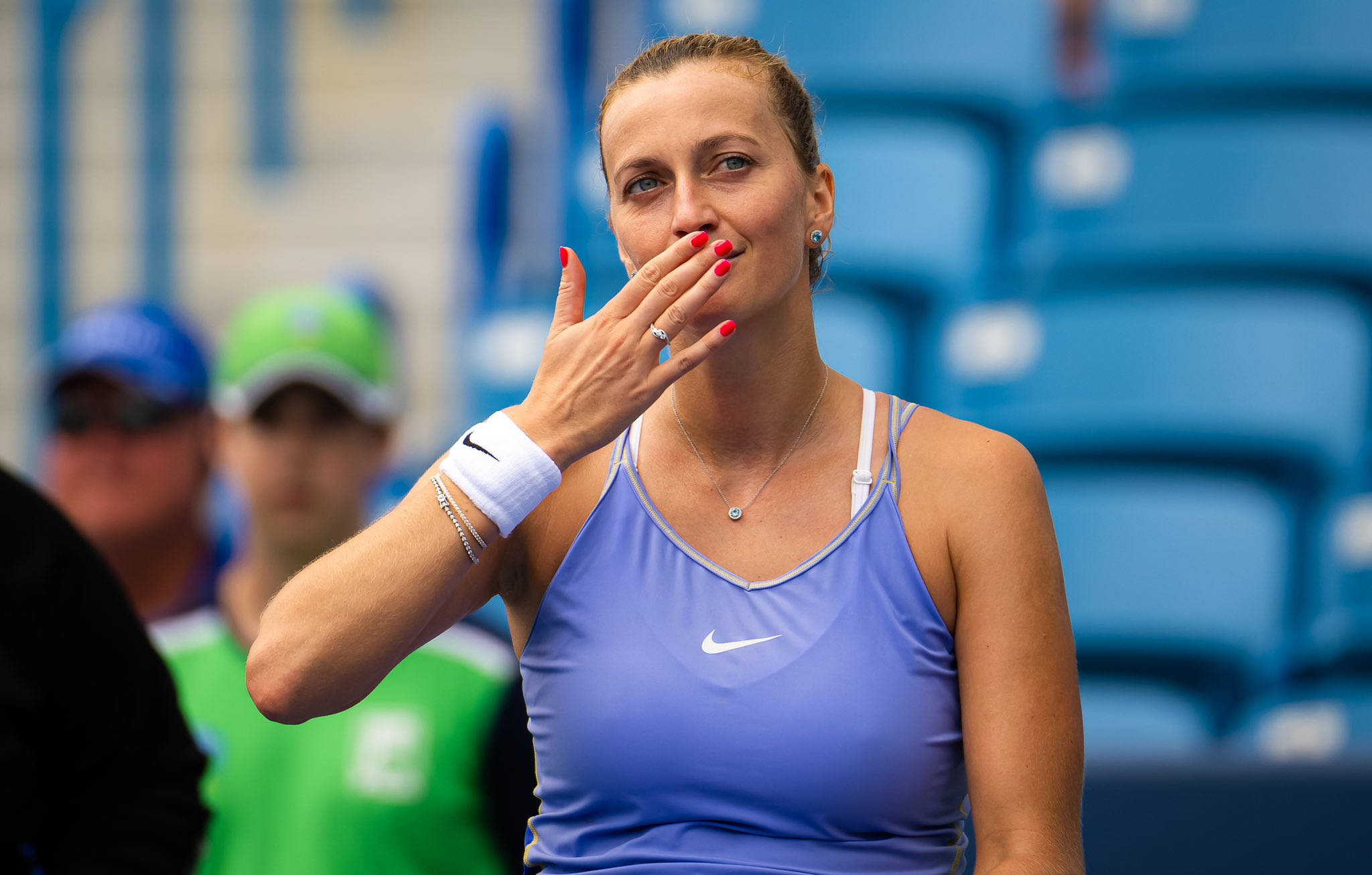 Petra Kvitova, blue Nike top, smiling, Full HD Desktop Wallpaper