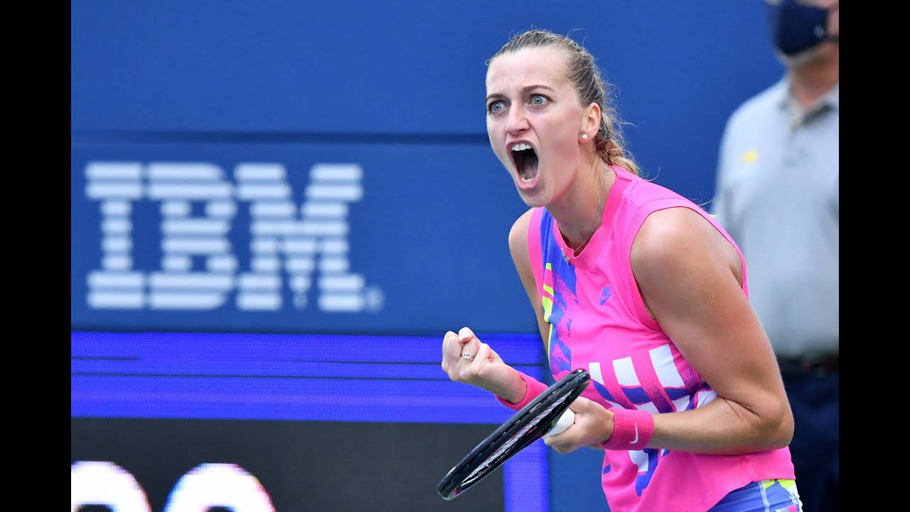 Petra Kvitova, vibrant pink outfit, blue court, HD Desktop Wallpaper
