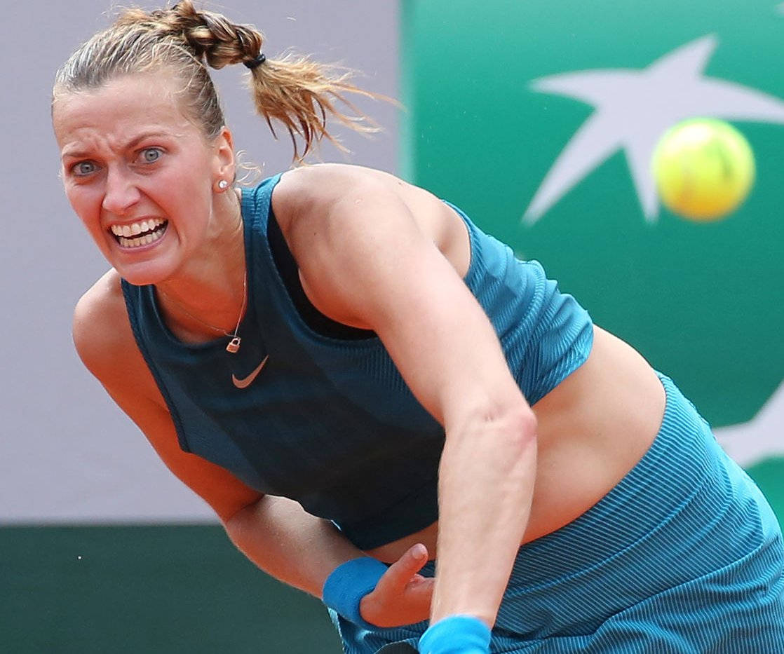 Petra Kvitova, yellow tennis ball, blue gear, SD Desktop Wallpaper