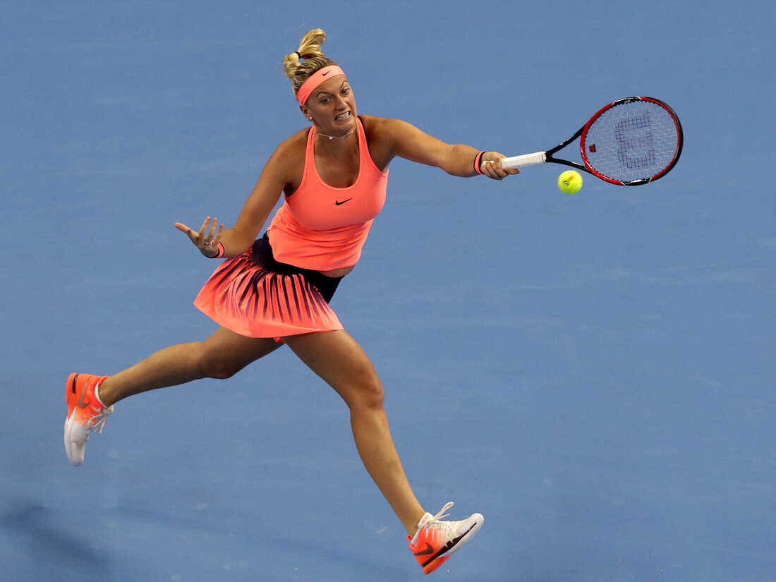 Petra Kvitova, orange outfit, yellow tennis ball, SD Desktop Wallpaper