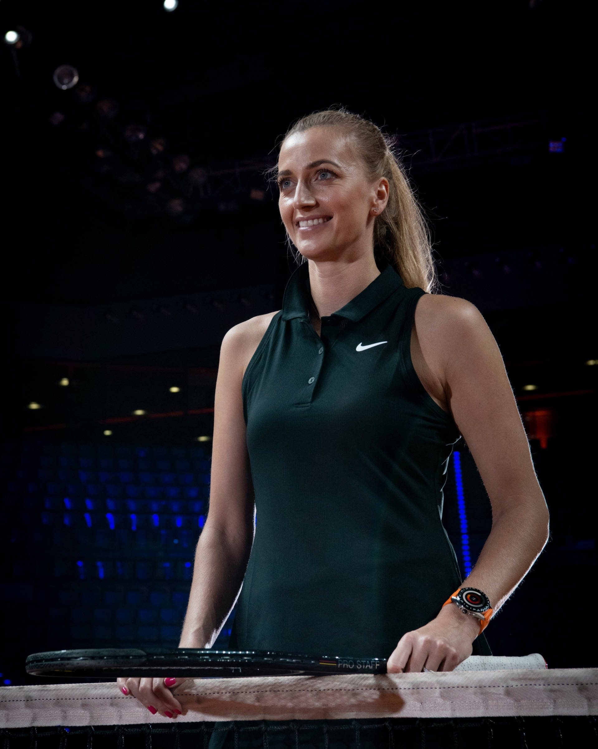 Petra Kvitova, dark green polo shirt, racket, Full HD Phone Wallpaper