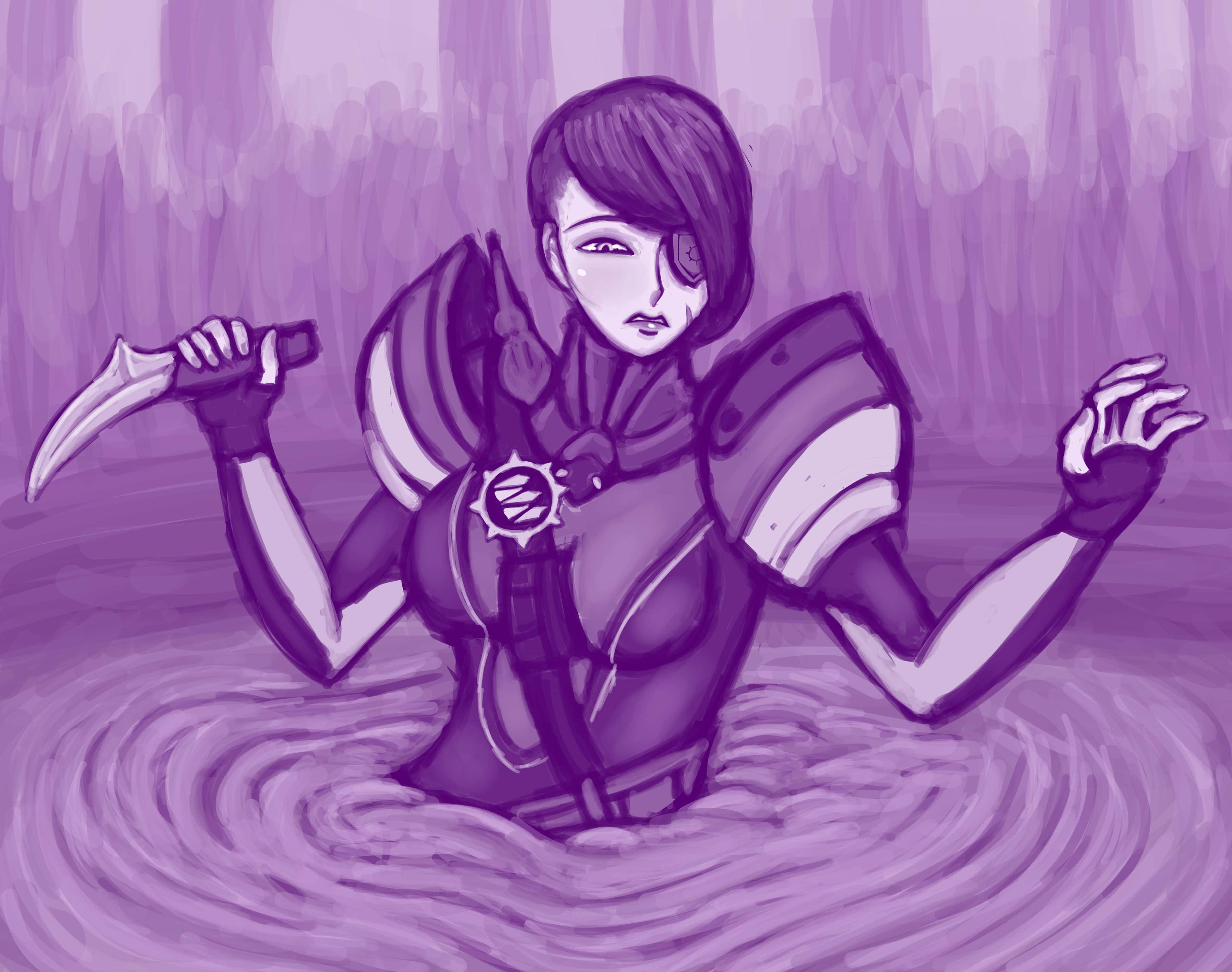 Petra Venj, short dark hair, eyepatch, 2K Desktop Wallpaper