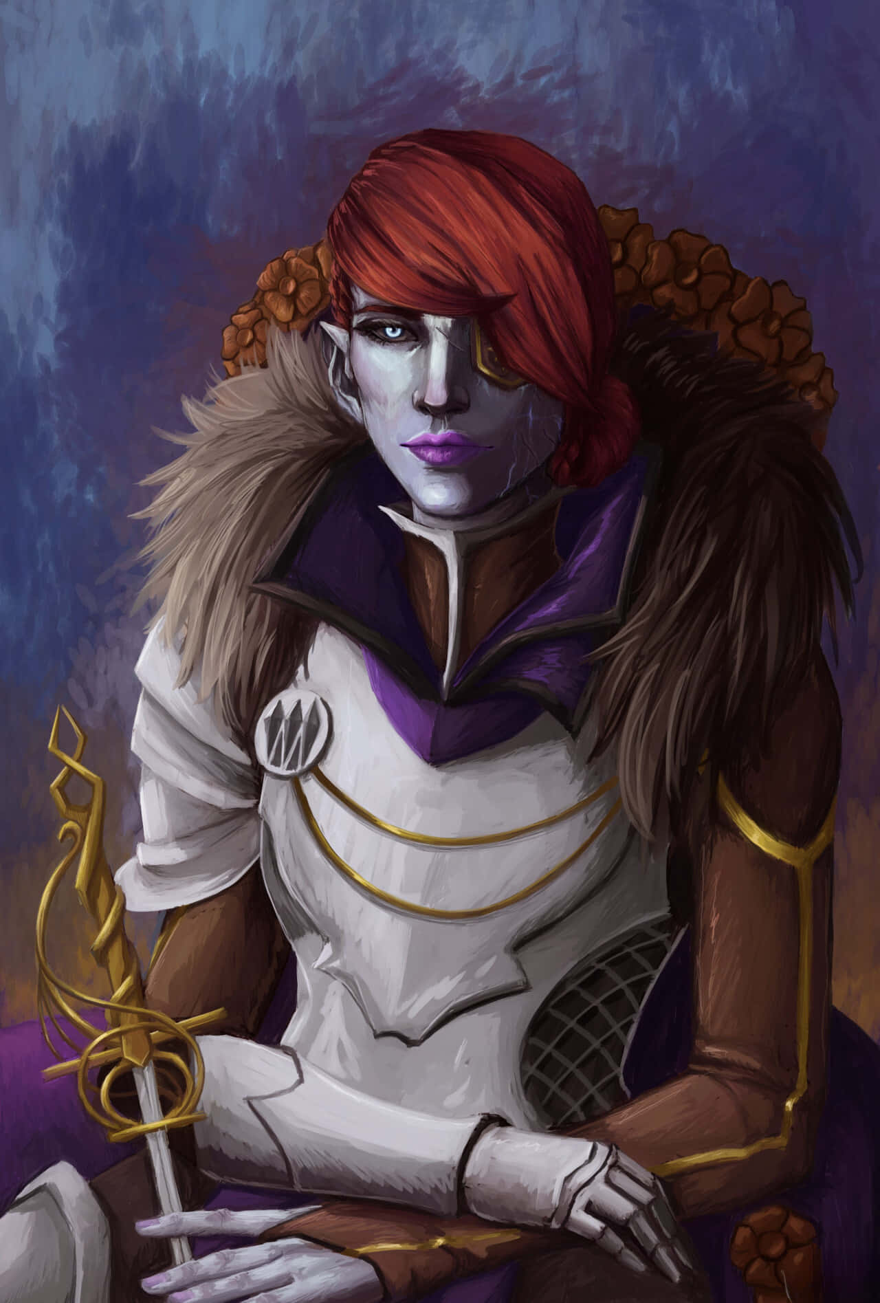 Petra Venj, red-haired elf warrior, golden eye patch, HD Phone Wallpaper