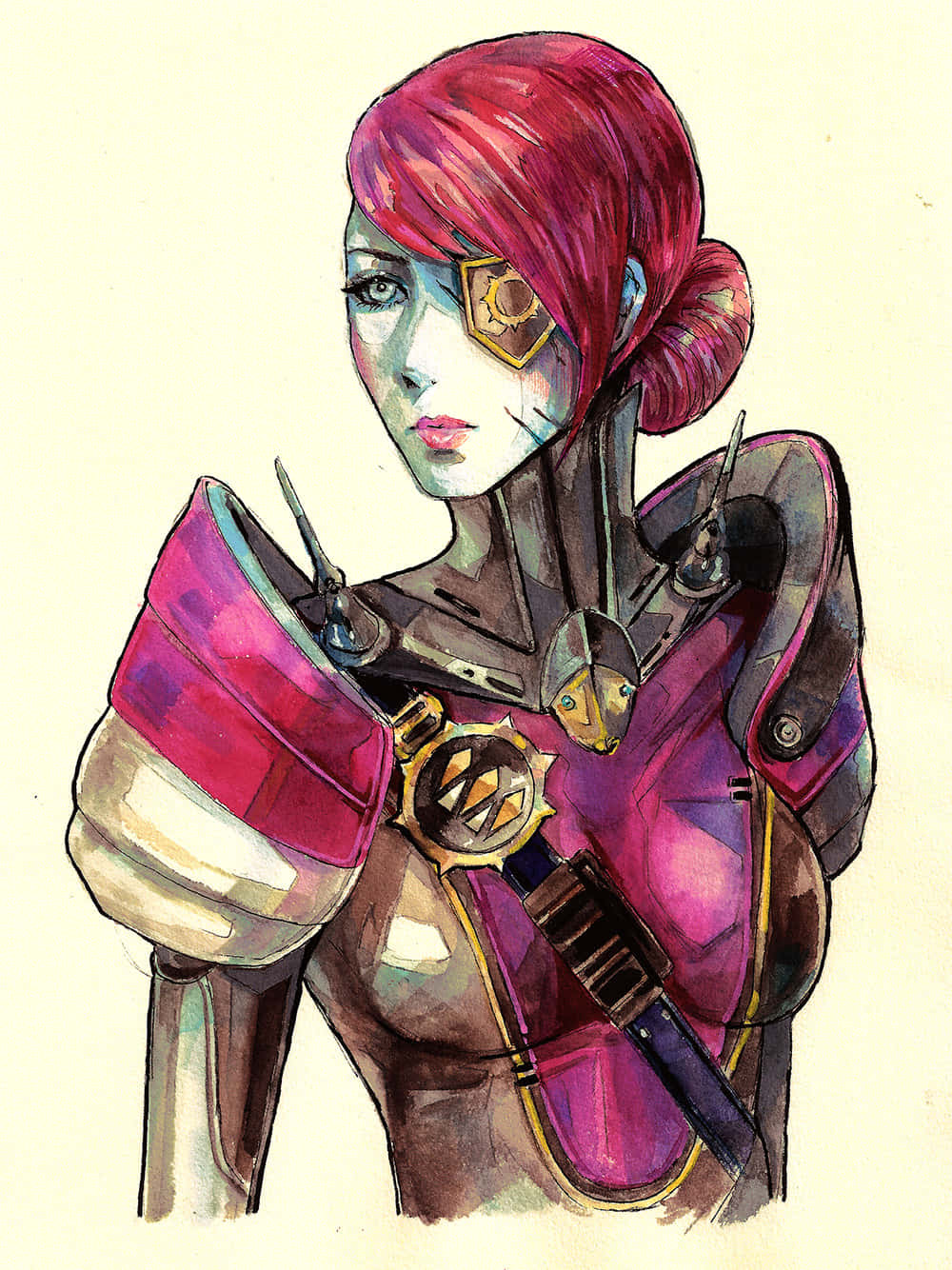 Petra Venj, magenta hair, mechanical eye patch, HD Phone Wallpaper
