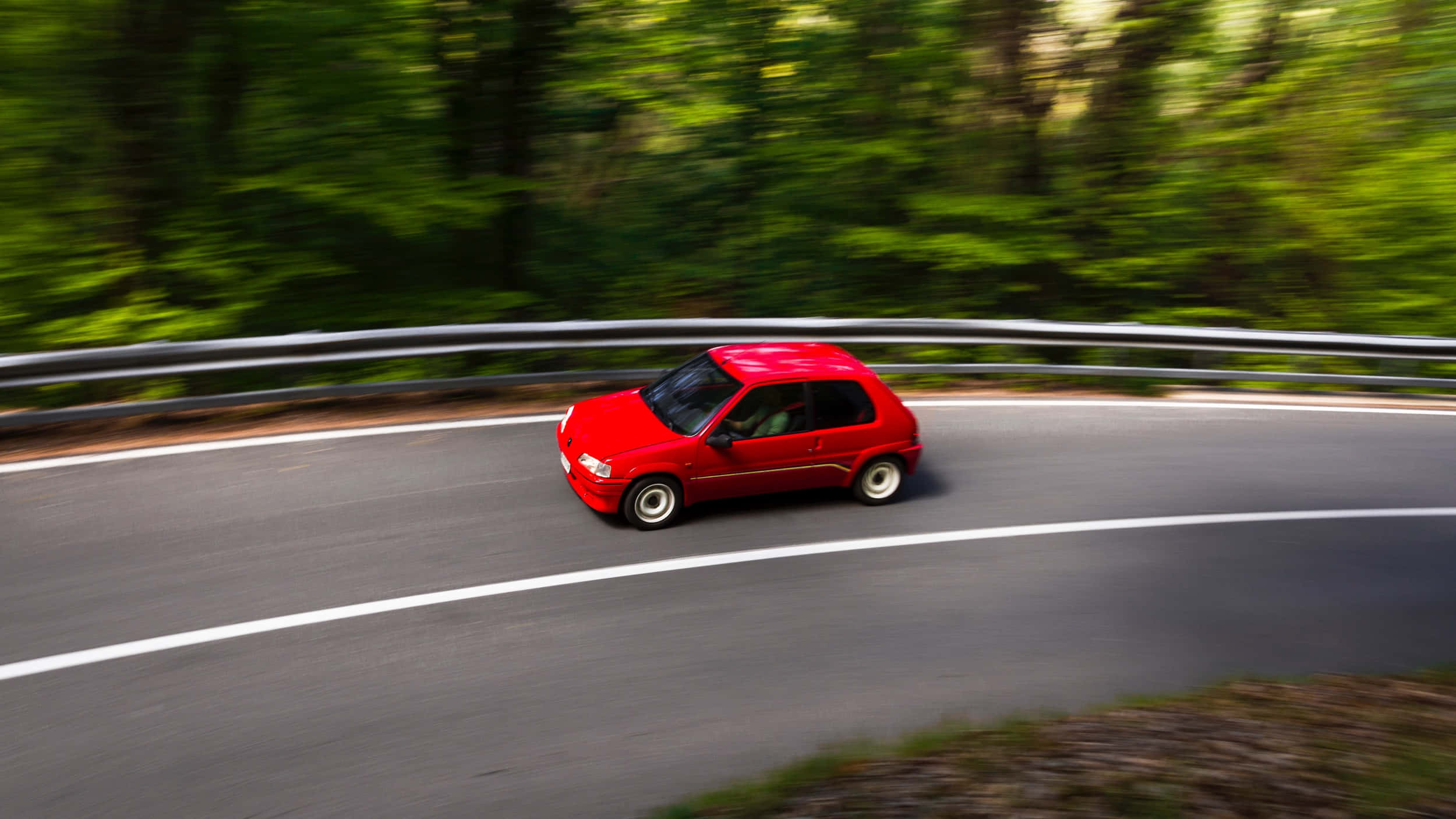 Red Peugeot 106, country road, curving asphalt road, Full HD Desktop Wallpaper
