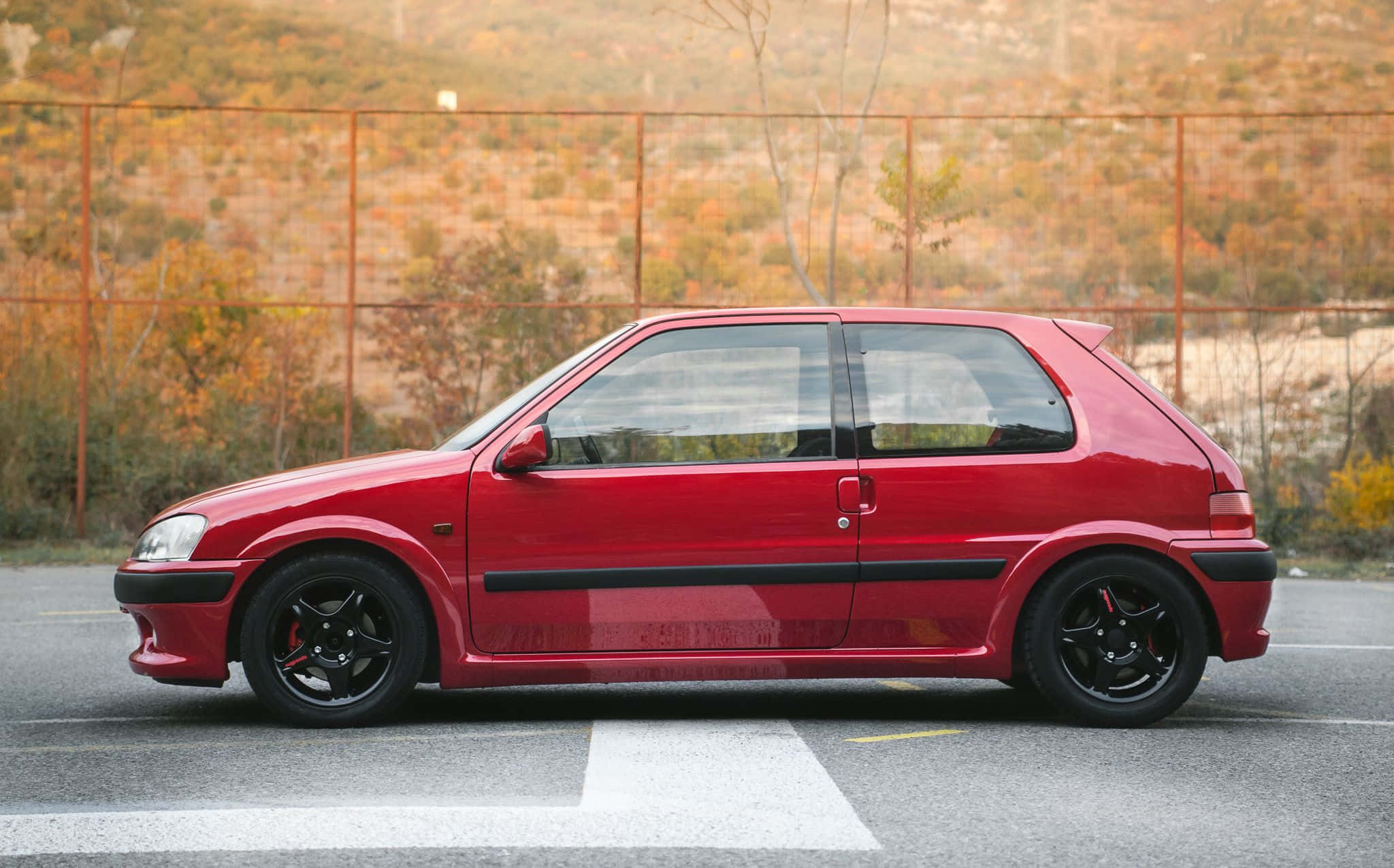 Red Peugeot 106, hatchback, black rims, Full HD Desktop Wallpaper