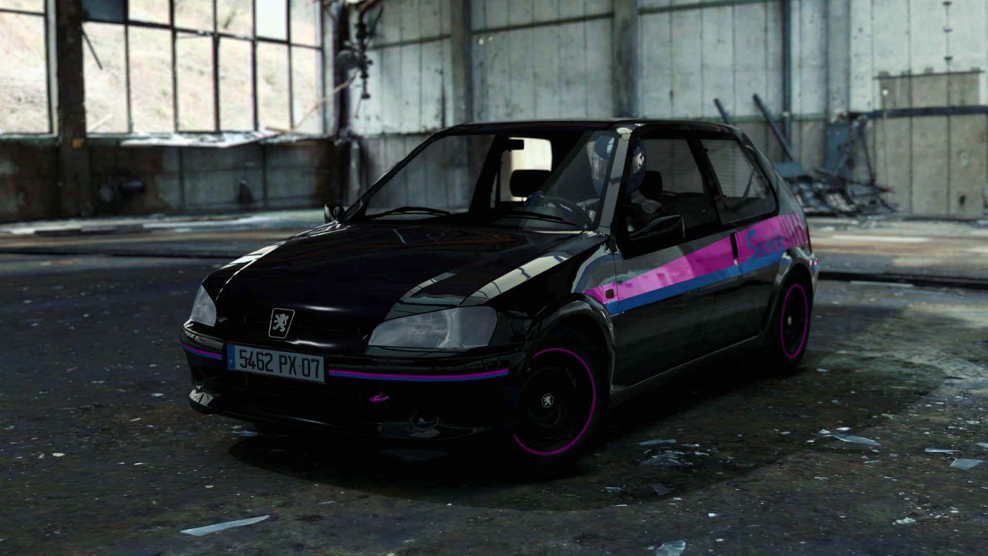 Peugeot 106, black, pink accents, Full HD Desktop Wallpaper