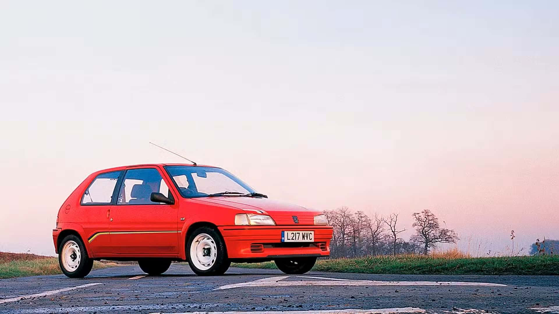 Peugeot 106, red hatchback, paved road, Full HD Desktop Wallpaper