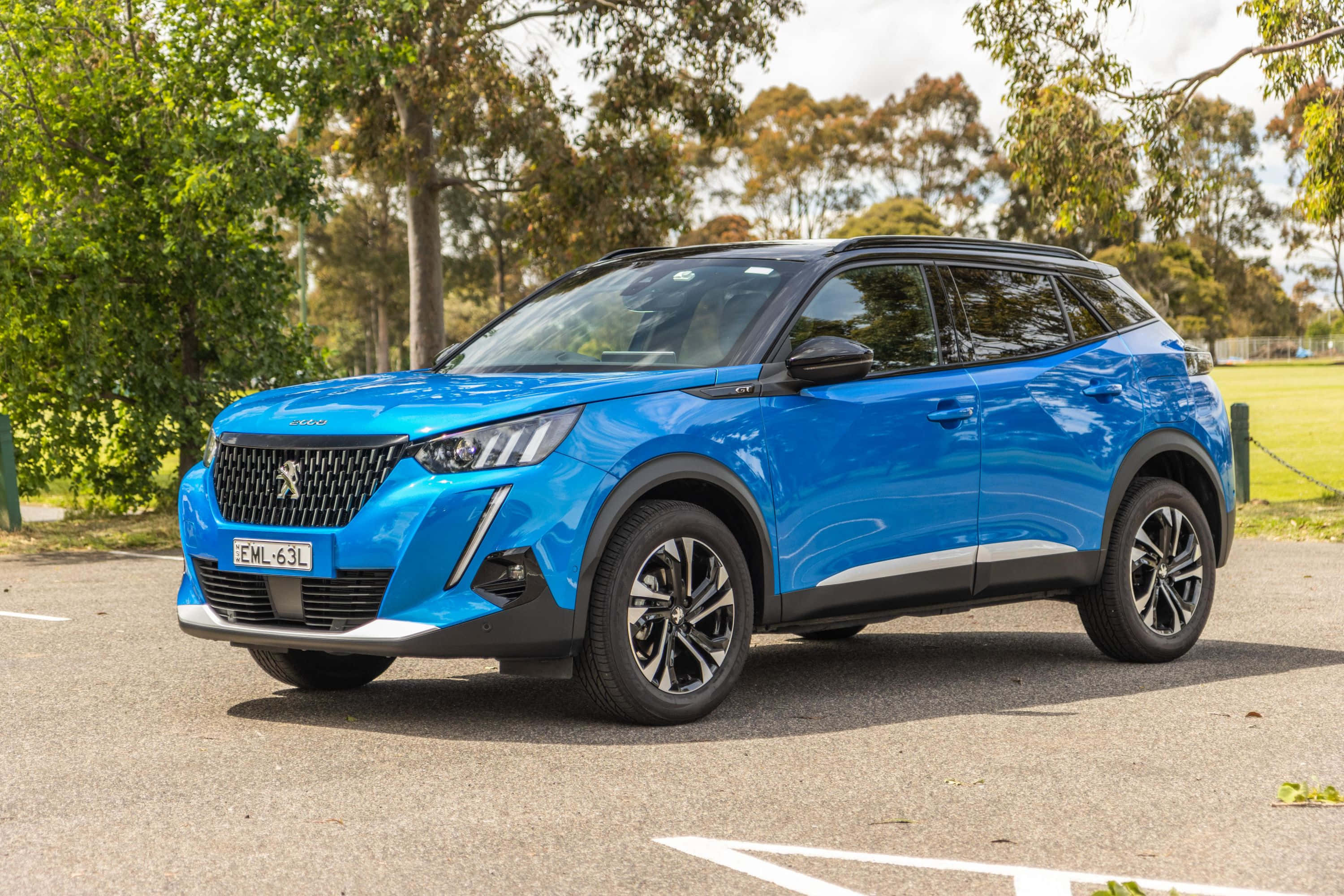 Peugeot 2008, vibrant blue, asphalt, 2K Desktop Wallpaper