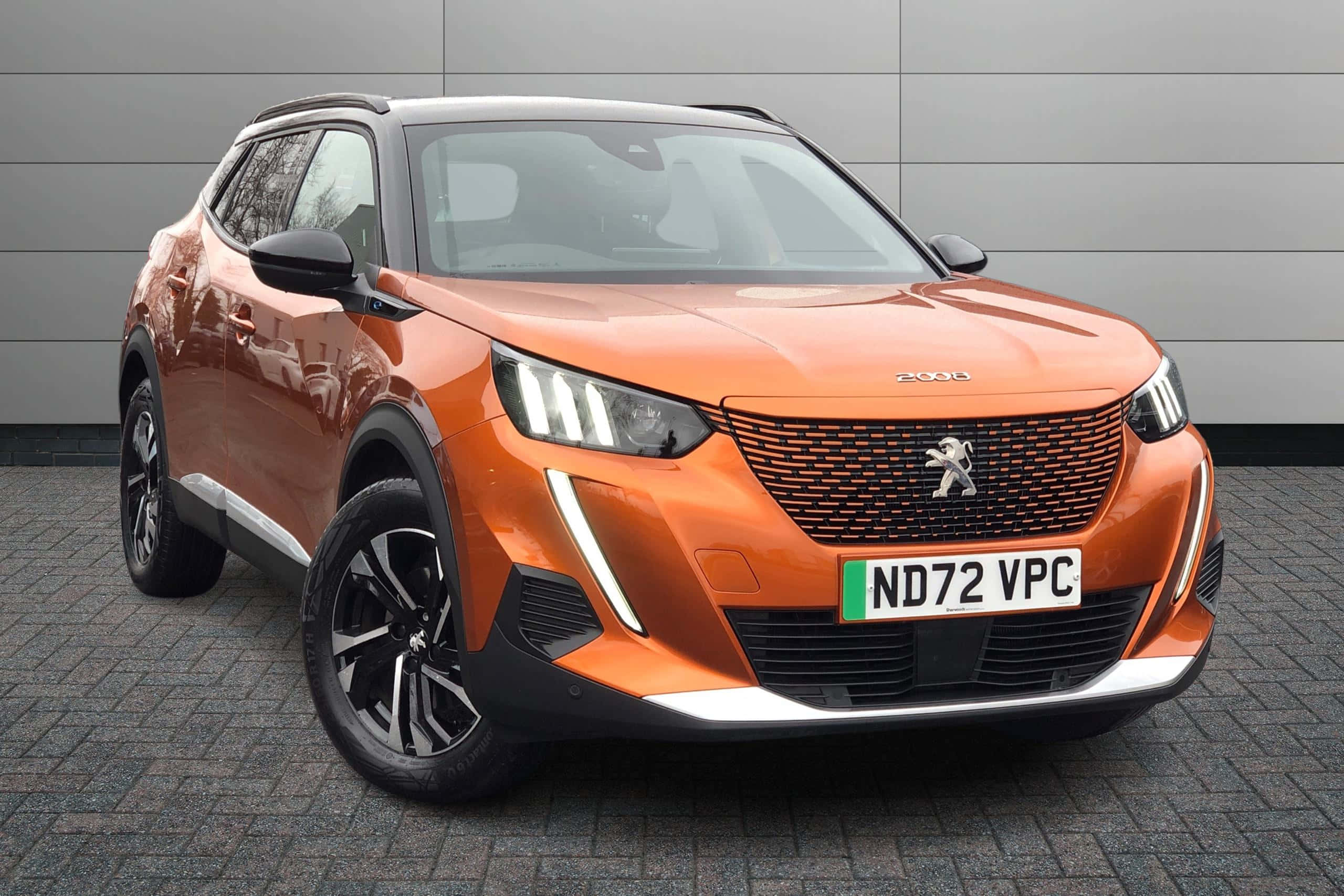 Peugeot 2008, vibrant orange, gray brick pavement, 2K Desktop Wallpaper