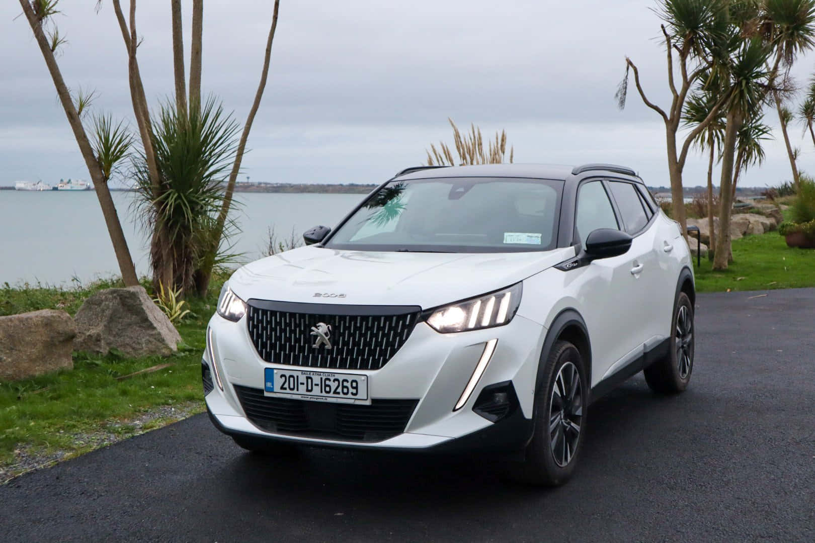 Peugeot 2008, white, coastal road, HD Desktop Wallpaper