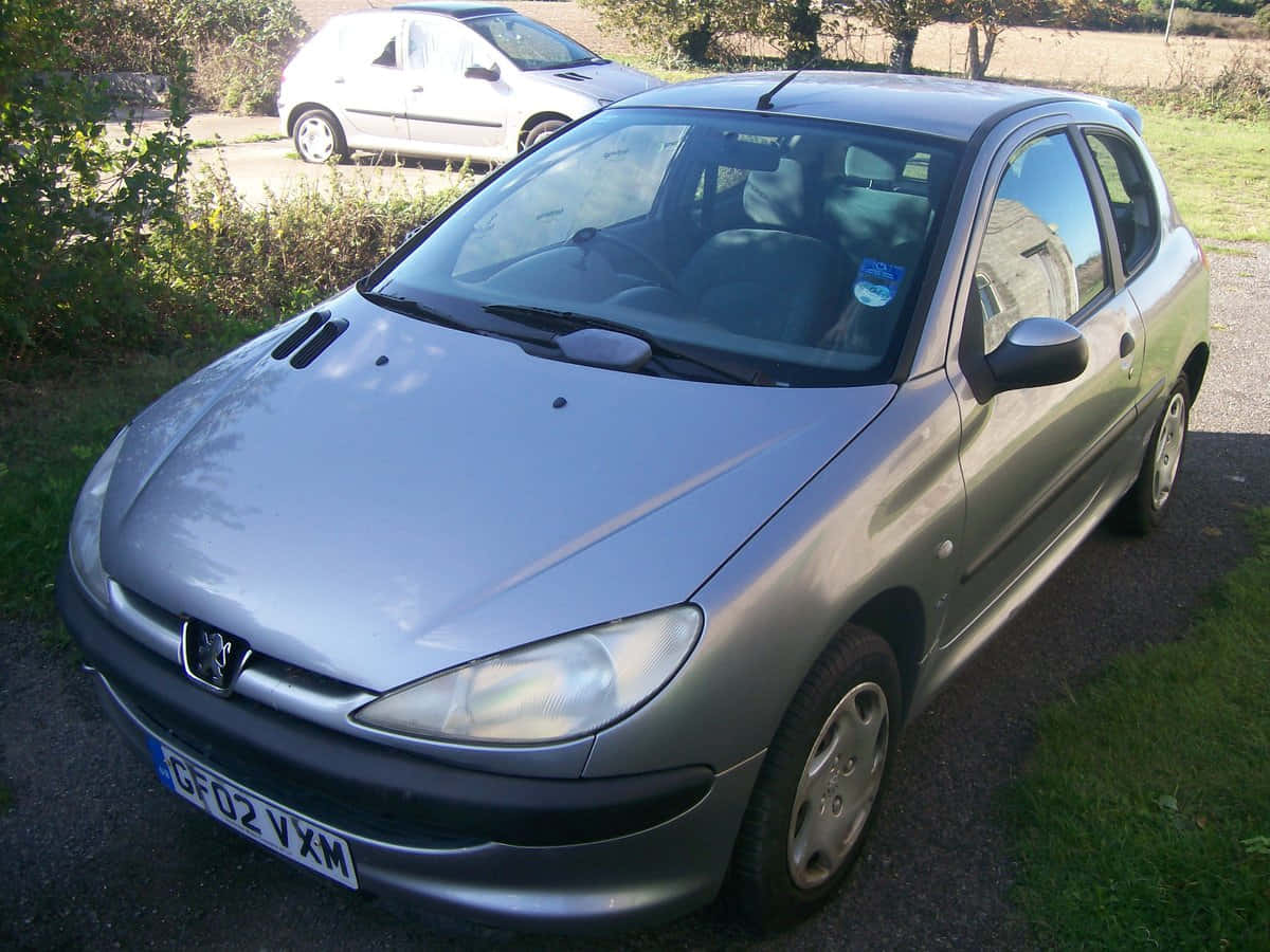Peugeot 206, silver, gravel driveway, SD Desktop Wallpaper