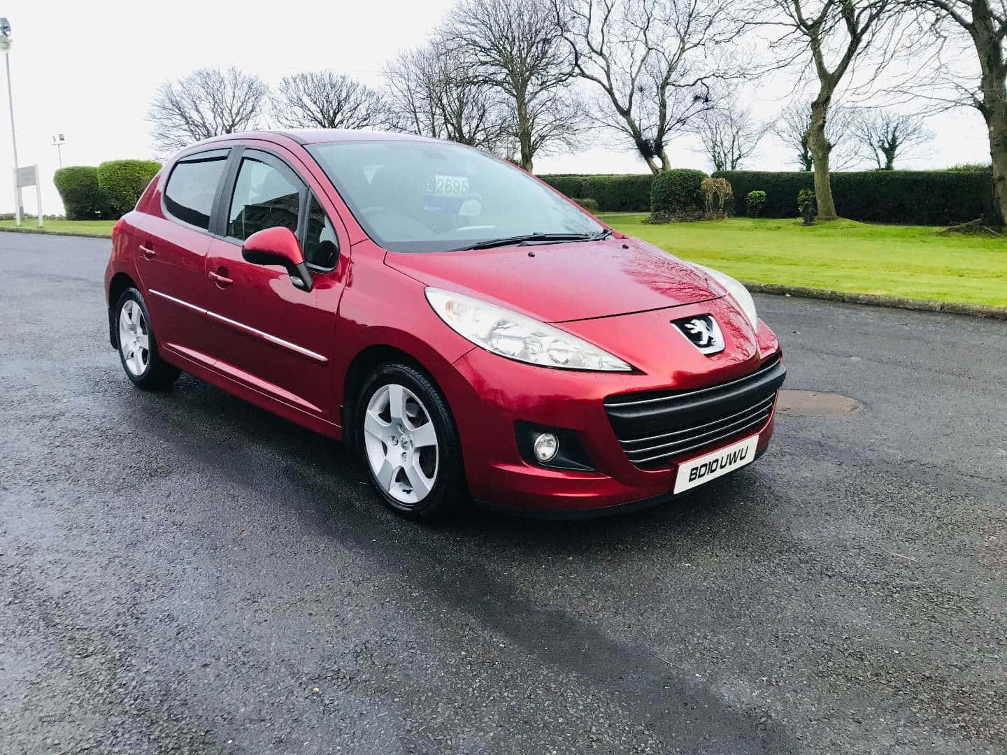 Peugeot 207, glossy red, wet asphalt, HD Desktop Wallpaper