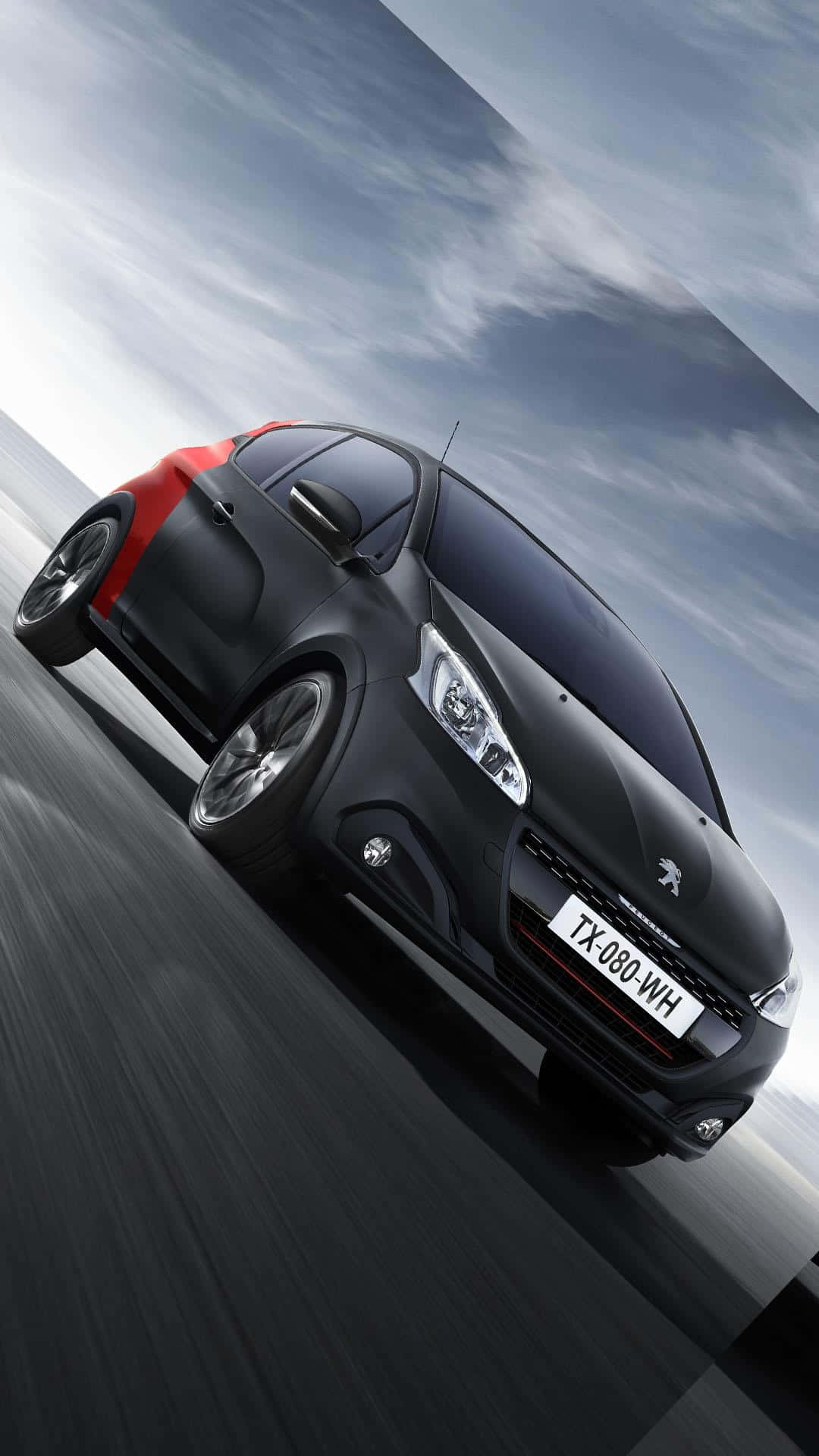 Peugeot 208, black and red, blurred road, Full HD Phone Wallpaper