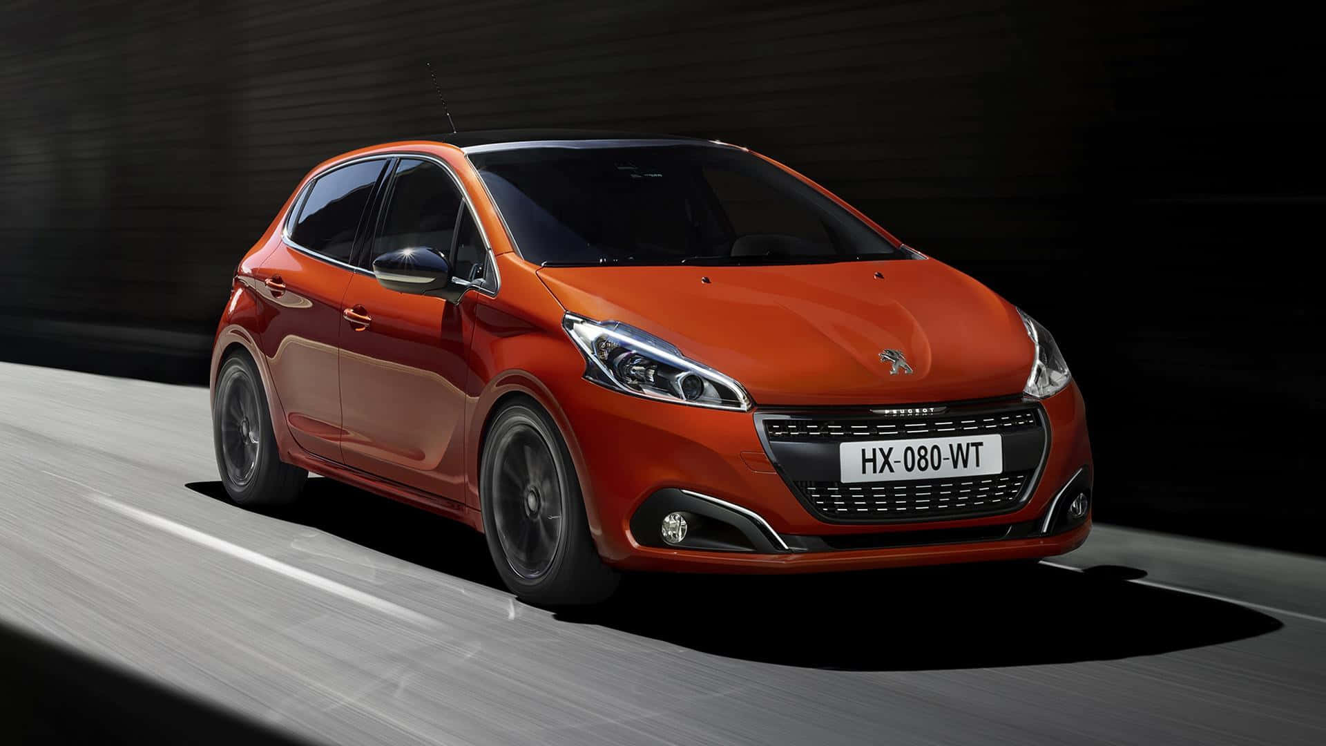Peugeot 208, vibrant orange, blurred road, Full HD Desktop Wallpaper