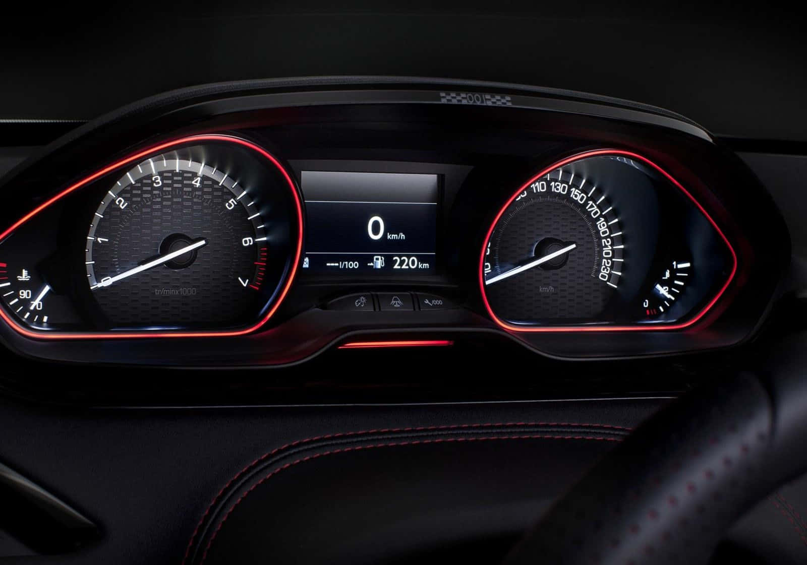 Peugeot 208, dashboard, glowing red dials, HD Desktop Wallpaper