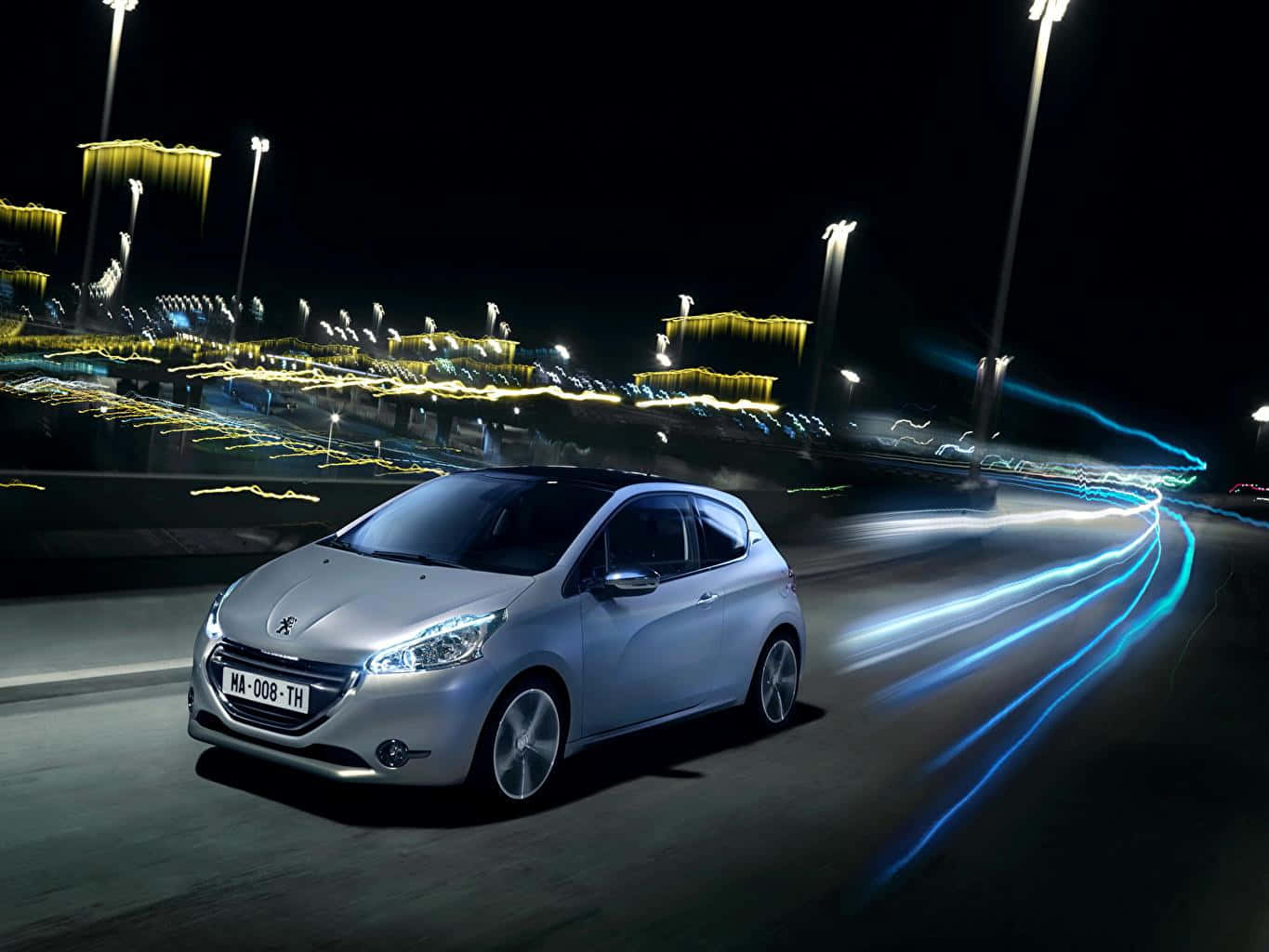 Peugeot 208, silver, night, HD Desktop Wallpaper