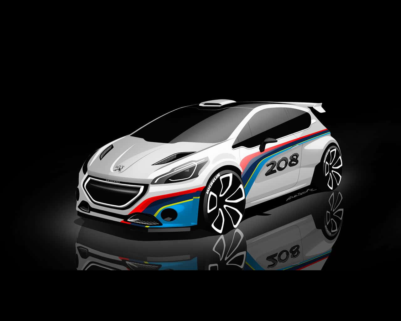Peugeot 208, white, blue red and yellow accents, HD Desktop Wallpaper