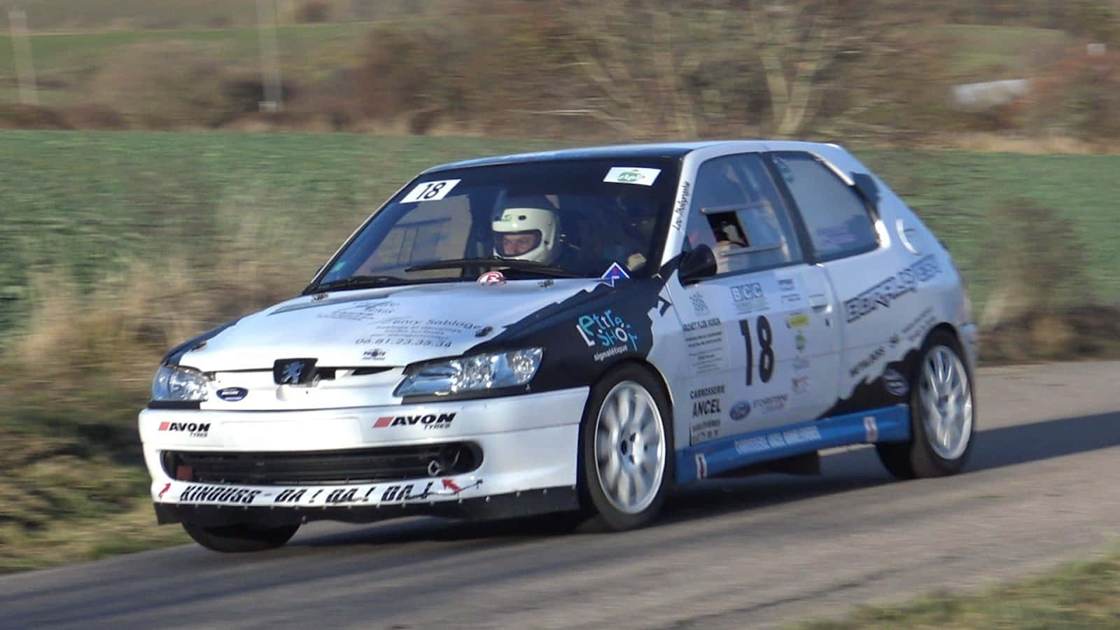 Peugeot 306, white and blue rally car, number 18, HD Desktop Wallpaper