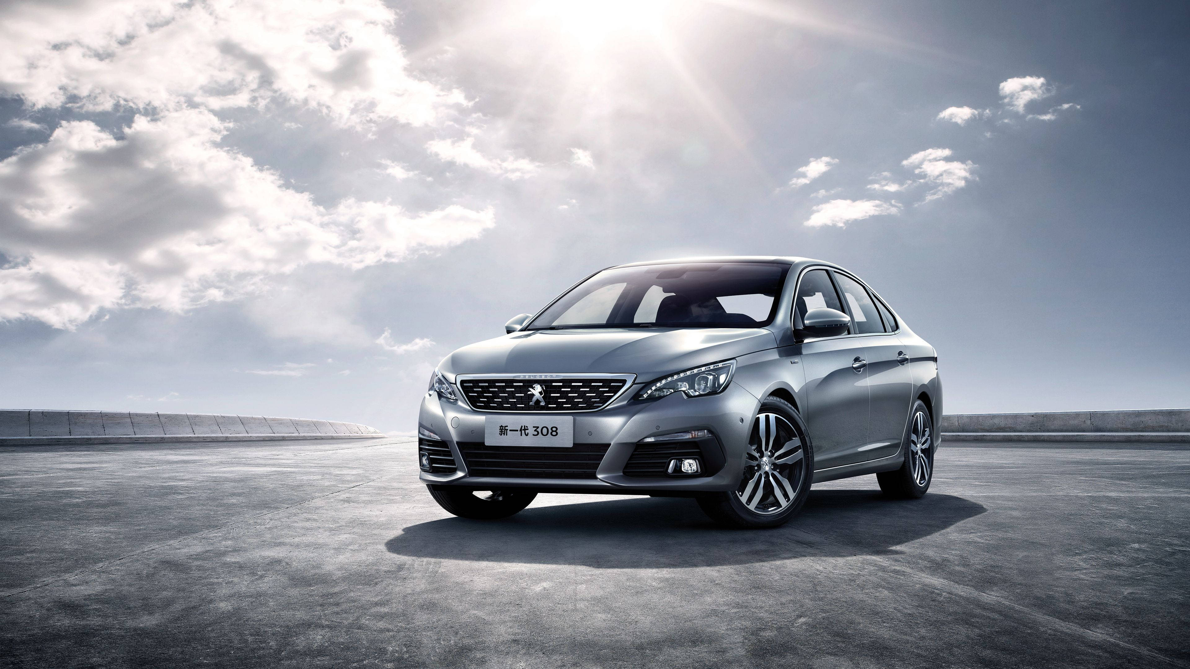 Peugeot 308, silver, cloudy sky, 4K Desktop Wallpaper