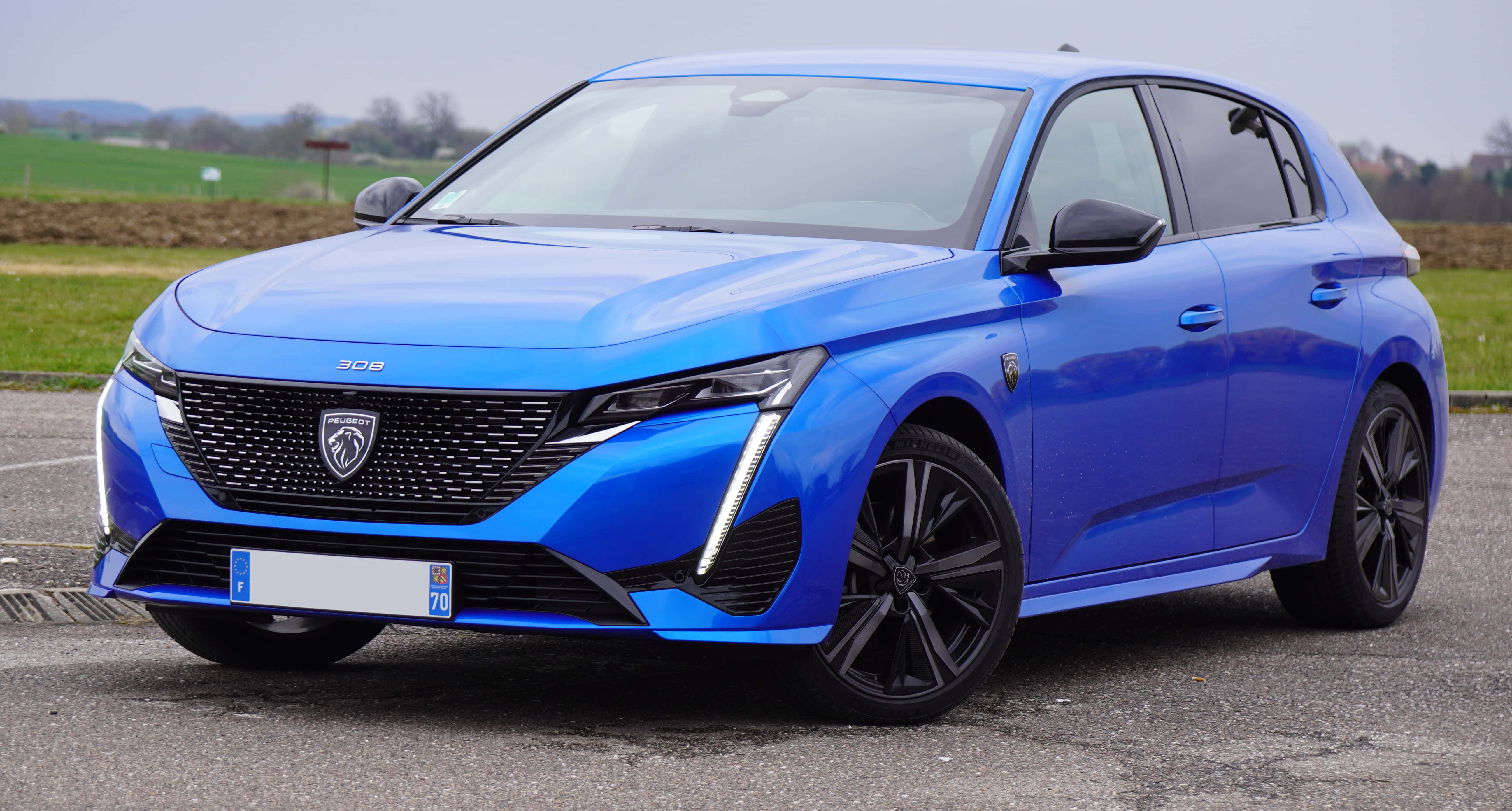 Peugeot 308, vibrant blue, gravel lot, 5K Desktop Wallpaper