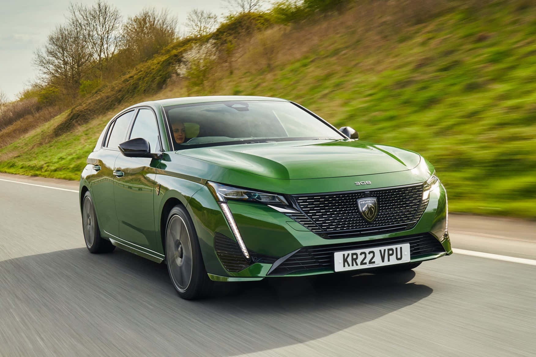 Peugeot 308, sleek green, winding road, HD Desktop Wallpaper