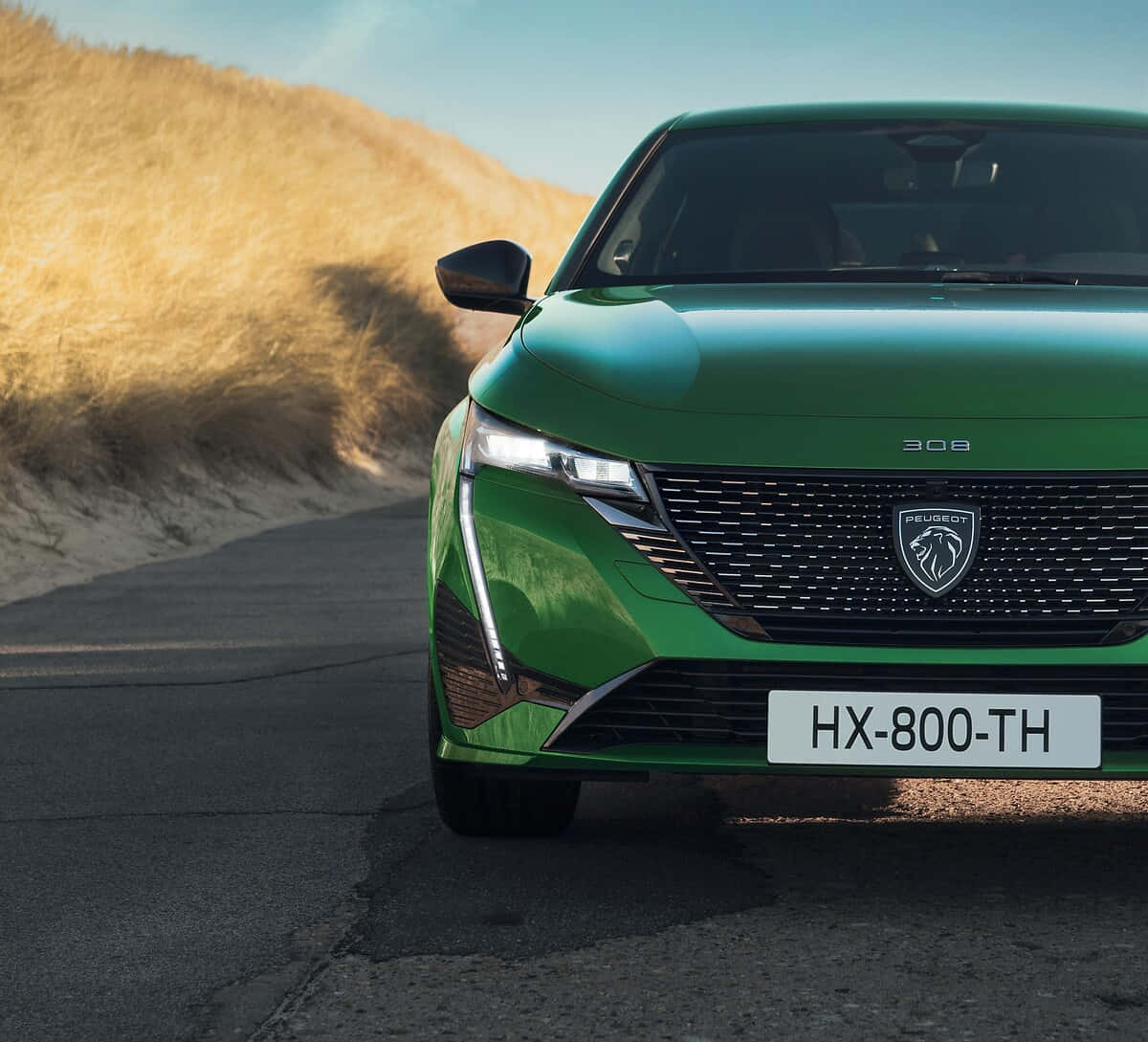 Peugeot 308, vibrant green, coastal road, SD Desktop Wallpaper
