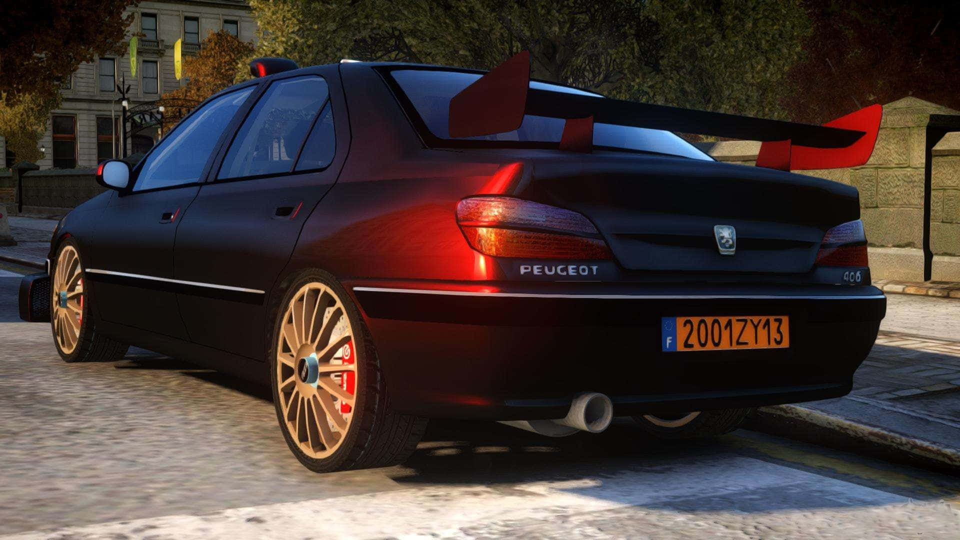 Peugeot 406, glossy black, red spoiler, Full HD Desktop Wallpaper