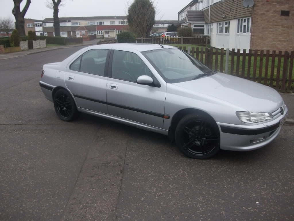 Peugeot 406, silver sedan, black rims, SD Desktop Wallpaper