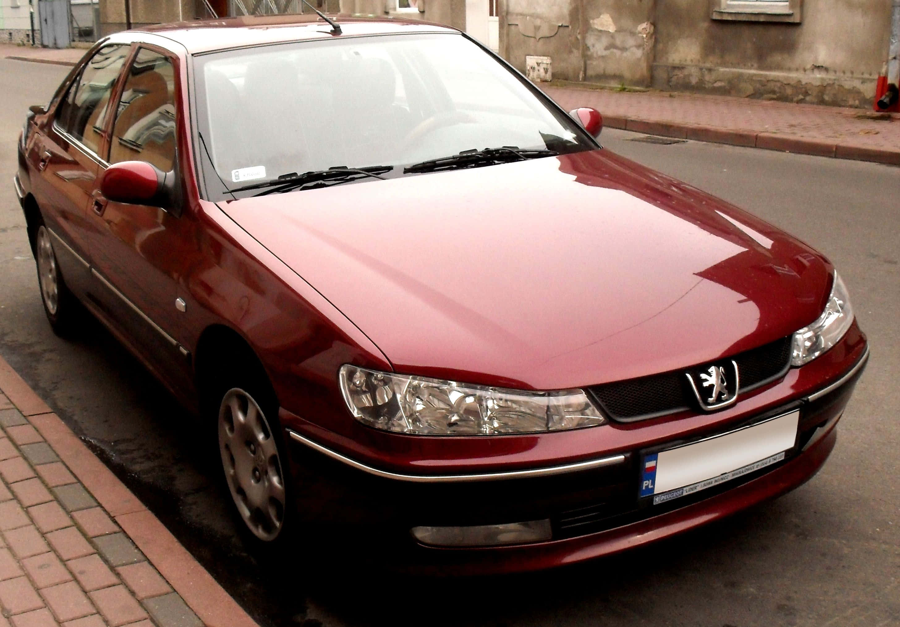 Peugeot 406, glossy red, wet city street, 2K Desktop Wallpaper