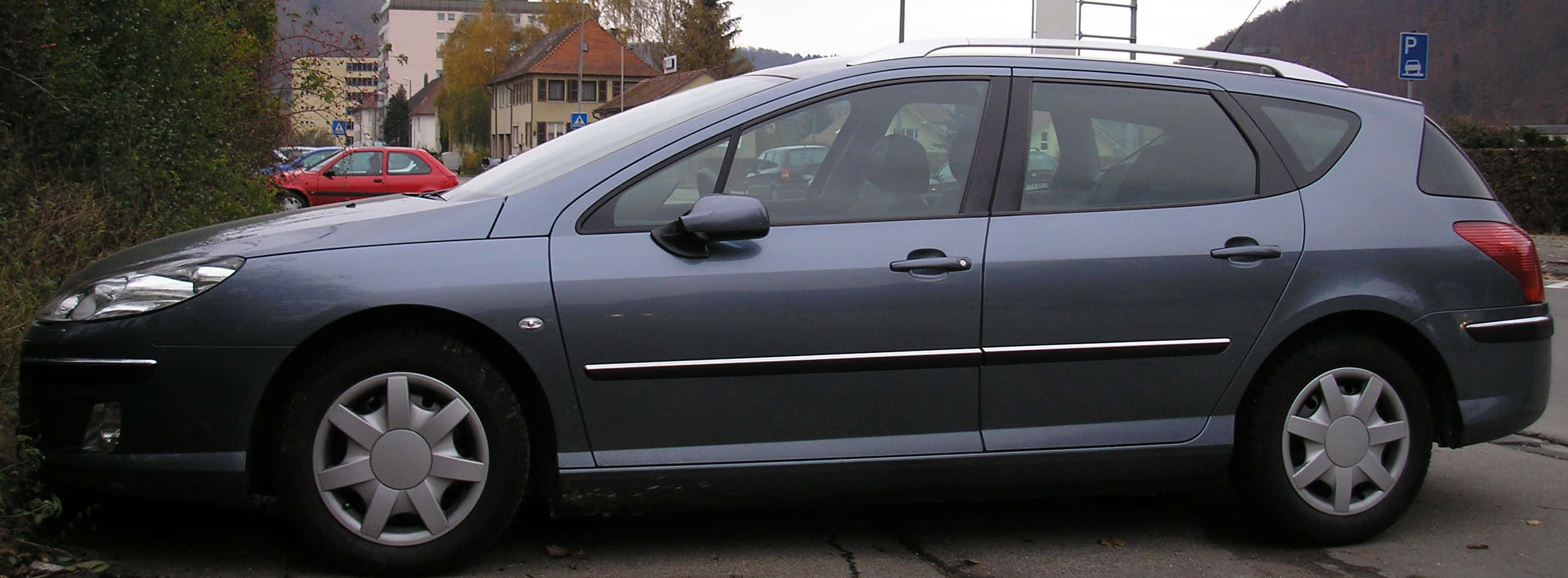 Peugeot 407, twilight glow, gray station wagon, 2K Desktop Wallpaper